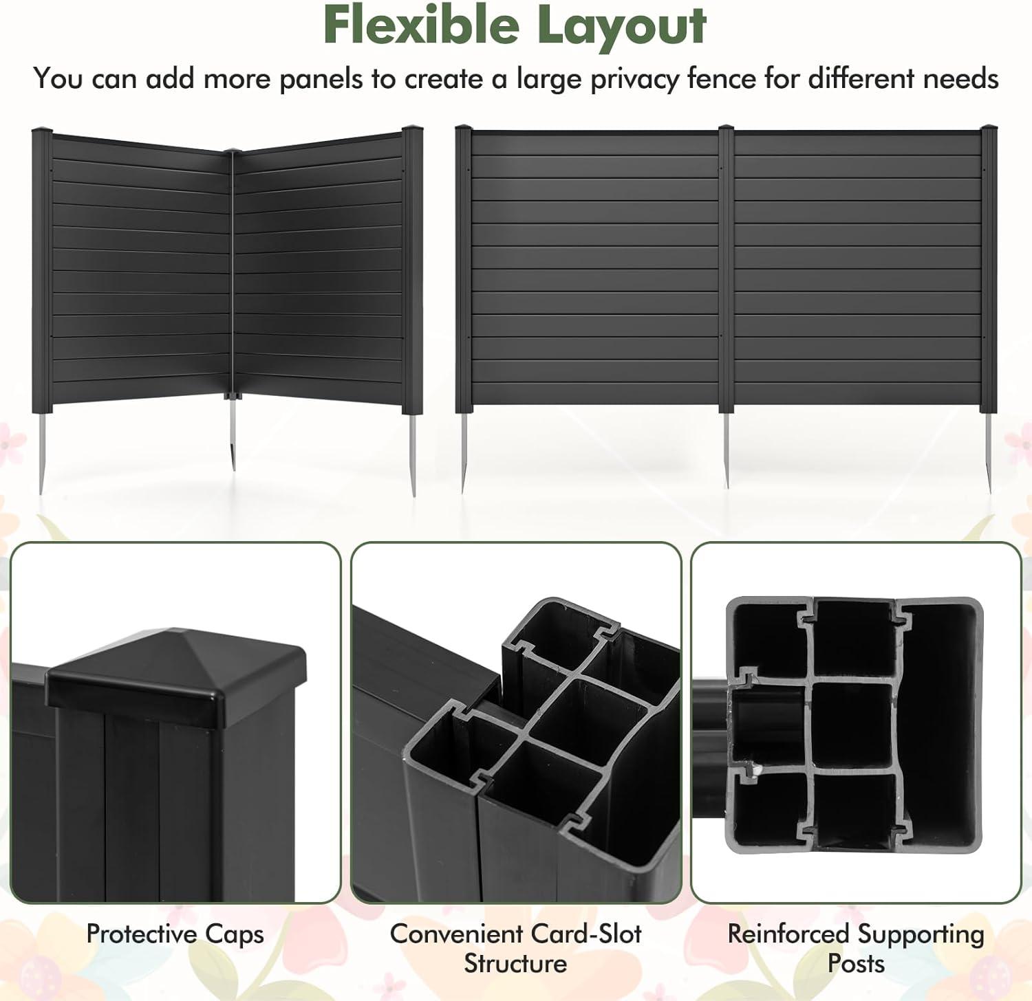 image:imageGiantex 3 Panels Air Conditioner Fence 48W x 36H Outdoor Privacy Screen with Metal Stakes NoDig Decorative Trash Can Enclosure PP Freestanding Fences for Garden Lawn AC Unit Pool Pump WhiteBlack