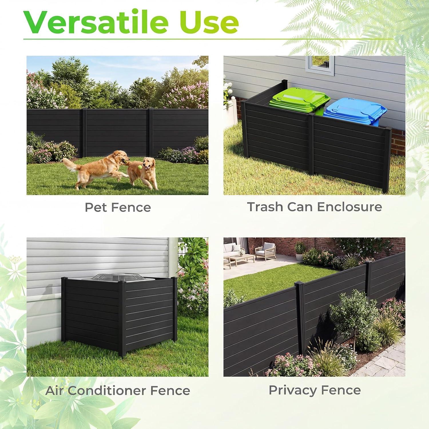 image:imageGiantex 3 Panels Air Conditioner Fence 48W x 36H Outdoor Privacy Screen with Metal Stakes NoDig Decorative Trash Can Enclosure PP Freestanding Fences for Garden Lawn AC Unit Pool Pump WhiteBlack