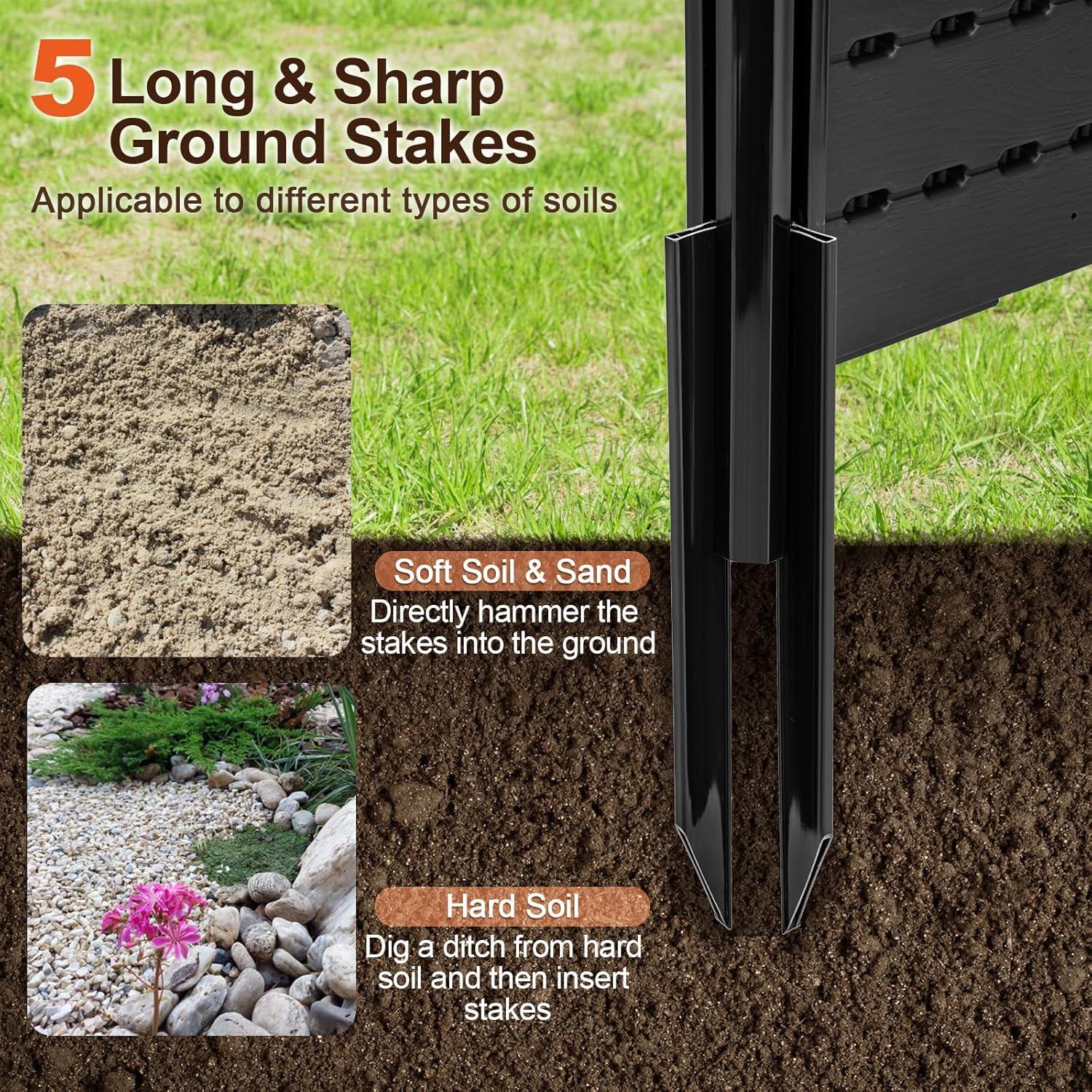 image:imageGiantex 3 Panels Air Conditioner Fence 48W x 36H Outdoor Privacy Screen with Metal Stakes NoDig Decorative Trash Can Enclosure PP Freestanding Fences for Garden Lawn AC Unit Pool Pump WhiteBlack