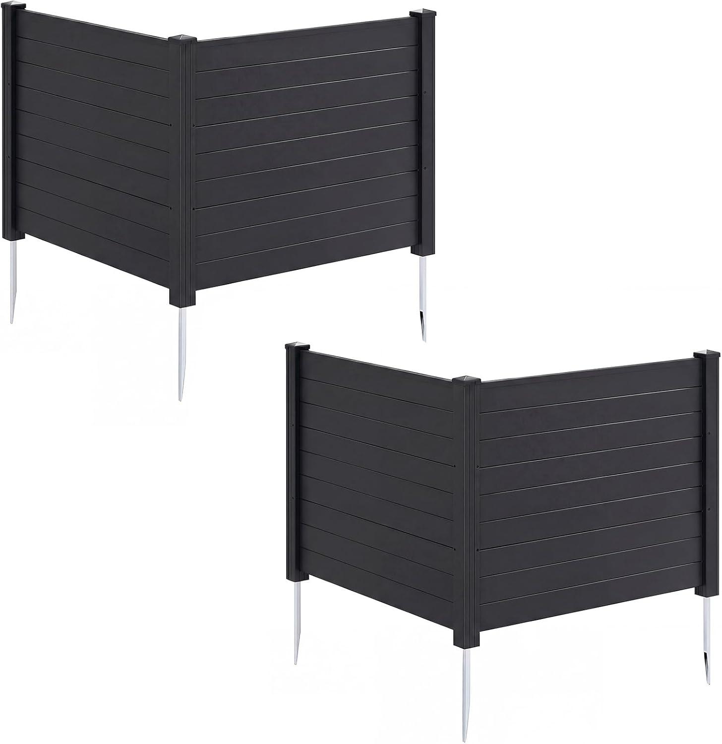image:imageGiantex 3 Panels Air Conditioner Fence 48W x 36H Outdoor Privacy Screen with Metal Stakes NoDig Decorative Trash Can Enclosure PP Freestanding Fences for Garden Lawn AC Unit Pool Pump WhiteBlack