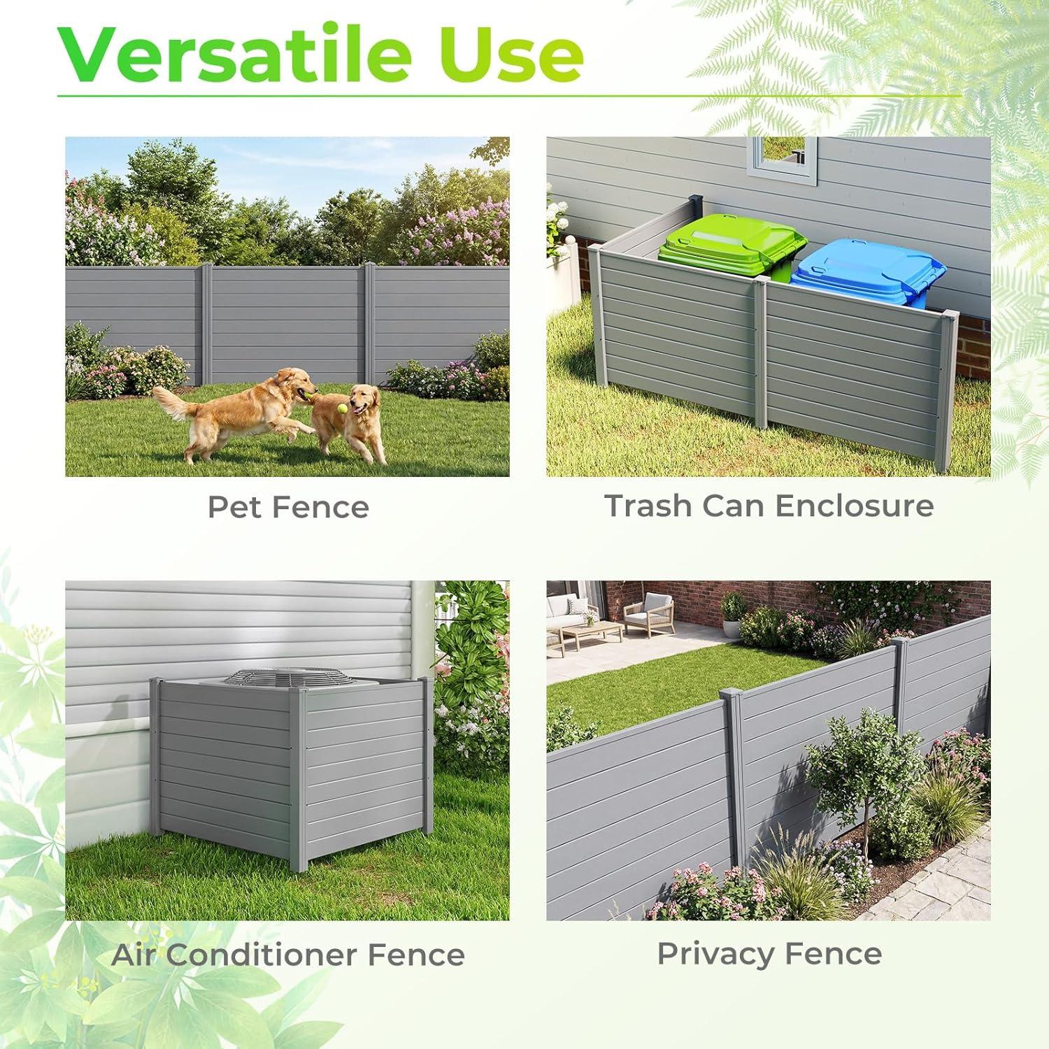 image:imageGiantex 3 Panels Air Conditioner Fence 48W x 36H Outdoor Privacy Screen with Metal Stakes NoDig Decorative Trash Can Enclosure PP Freestanding Fences for Garden Lawn AC Unit Pool Pump WhiteGray