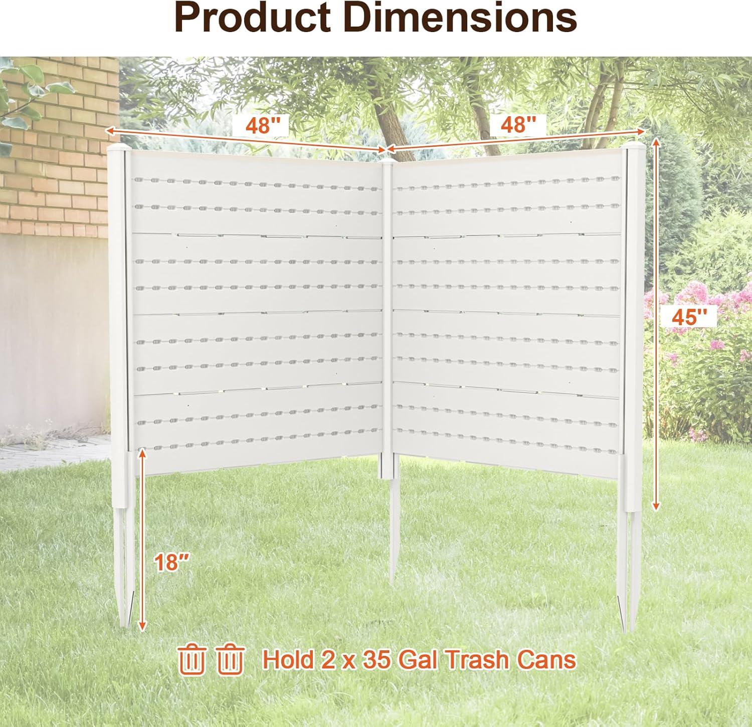 image:imageGiantex 3 Panels Air Conditioner Fence 48W x 36H Outdoor Privacy Screen with Metal Stakes NoDig Decorative Trash Can Enclosure PP Freestanding Fences for Garden Lawn AC Unit Pool Pump WhiteWhite