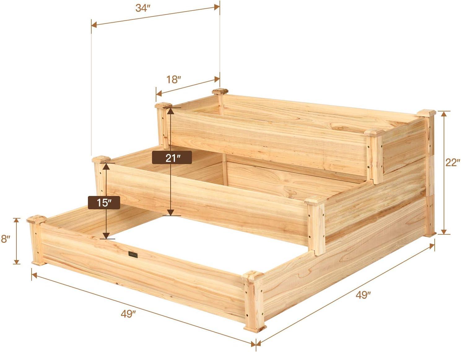 image:imageGiantex 3 Tier Raised Garden Bed Wood Elevated Planter Box Vegetable Flower Growing Bed Kit Outdoor Planting Container for Backyard Lawn Patio Planter Raised Beds Easy Assembly 49X49X22