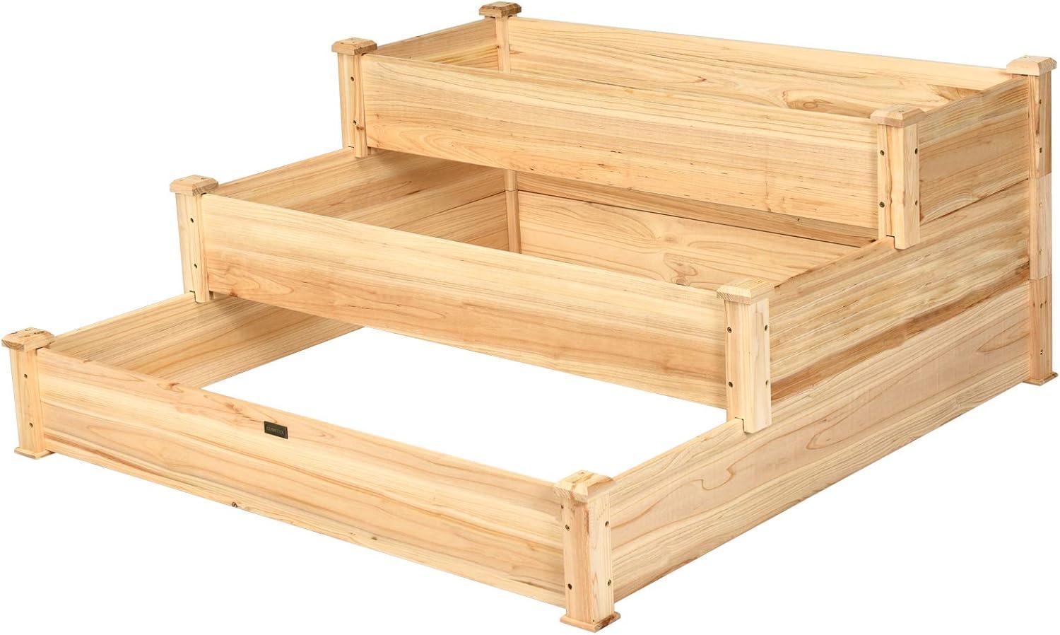 image:imageGiantex 3 Tier Raised Garden Bed Wood Elevated Planter Box Vegetable Flower Growing Bed Kit Outdoor Planting Container for Backyard Lawn Patio Planter Raised Beds Easy Assembly 49X49X22