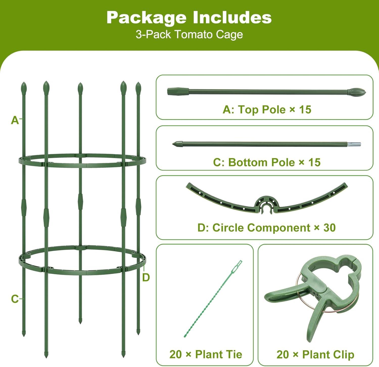 image:imageGiantex 3Pack Tomato Cages 60Hx20 PECoated Metal Plant Cages amp Supports wAdjustable Height 2in1 Round Trellis for Climbing Flower Vegetable Fruit Potted Plant20Dia x 40H Pack of 3