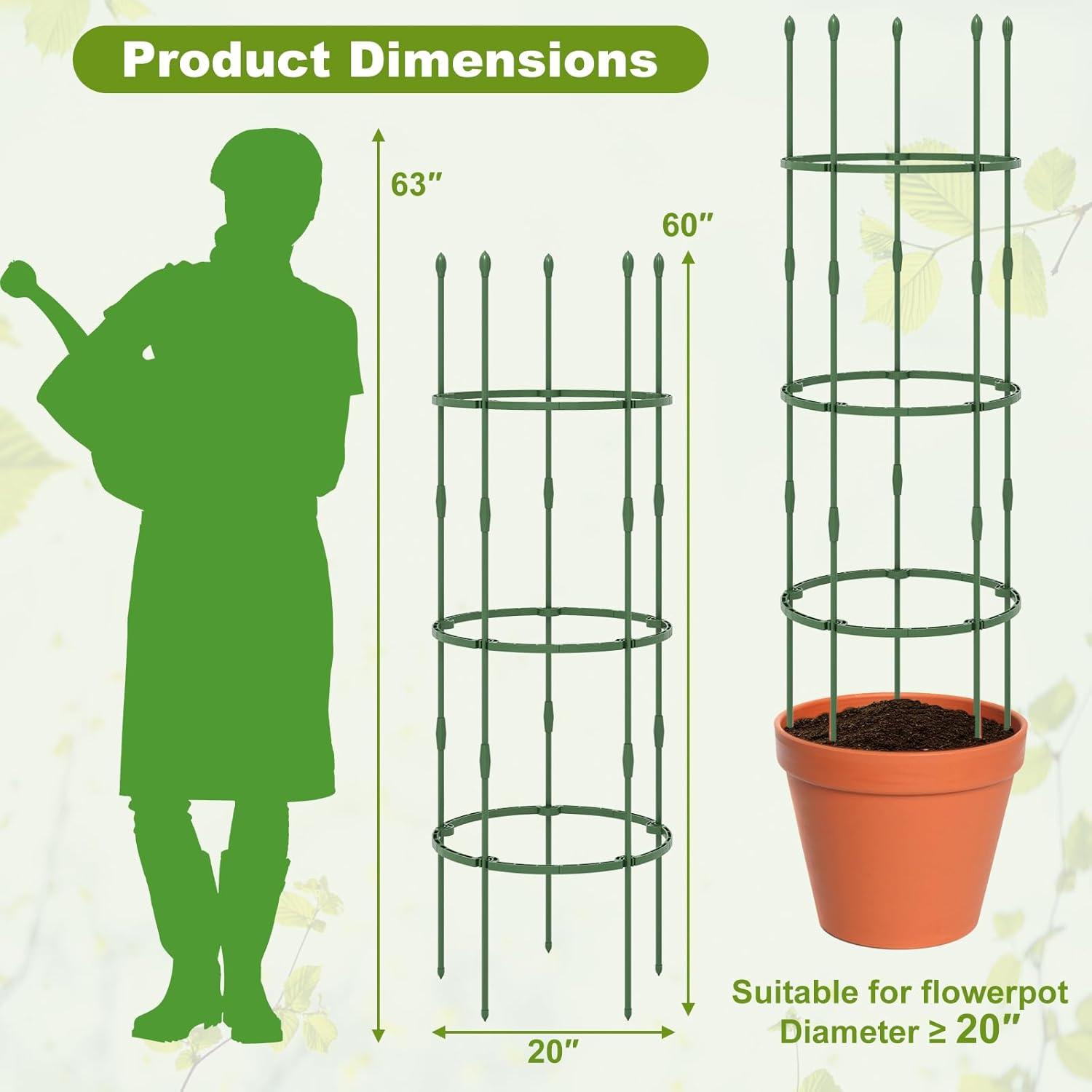 image:imageGiantex 3Pack Tomato Cages 60Hx20 PECoated Metal Plant Cages amp Supports wAdjustable Height 2in1 Round Trellis for Climbing Flower Vegetable Fruit Potted Plant20Dia x 60H Pack of 3
