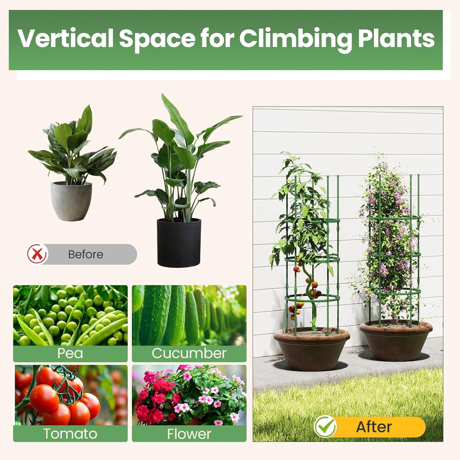 image:imageGiantex 3Pack Tomato Cages 60Hx20 PECoated Metal Plant Cages amp Supports wAdjustable Height 2in1 Round Trellis for Climbing Flower Vegetable Fruit Potted Plant20Dia x 605H Pack of 3