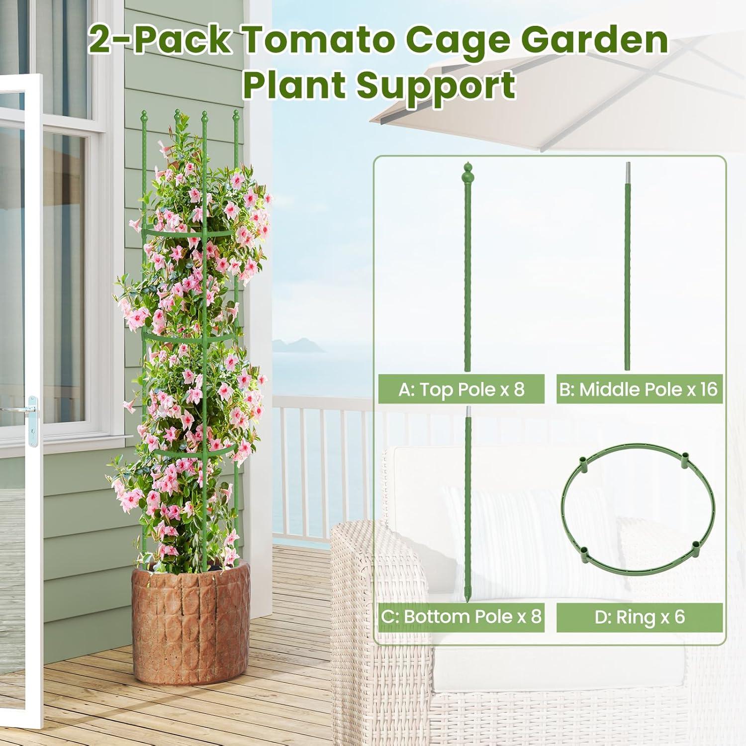 image:imageGiantex 3Pack Tomato Cages 60Hx20 PECoated Metal Plant Cages amp Supports wAdjustable Height 2in1 Round Trellis for Climbing Flower Vegetable Fruit Potted Plant12Dia x 57H Pack of 2