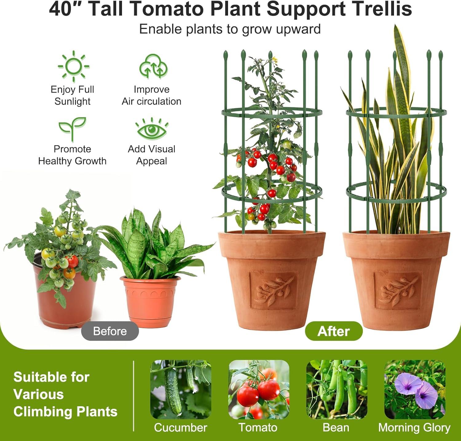 image:imageGiantex 3Pack Tomato Cages 60Hx20 PECoated Metal Plant Cages amp Supports wAdjustable Height 2in1 Round Trellis for Climbing Flower Vegetable Fruit Potted Plant20Dia x 40H Pack of 3