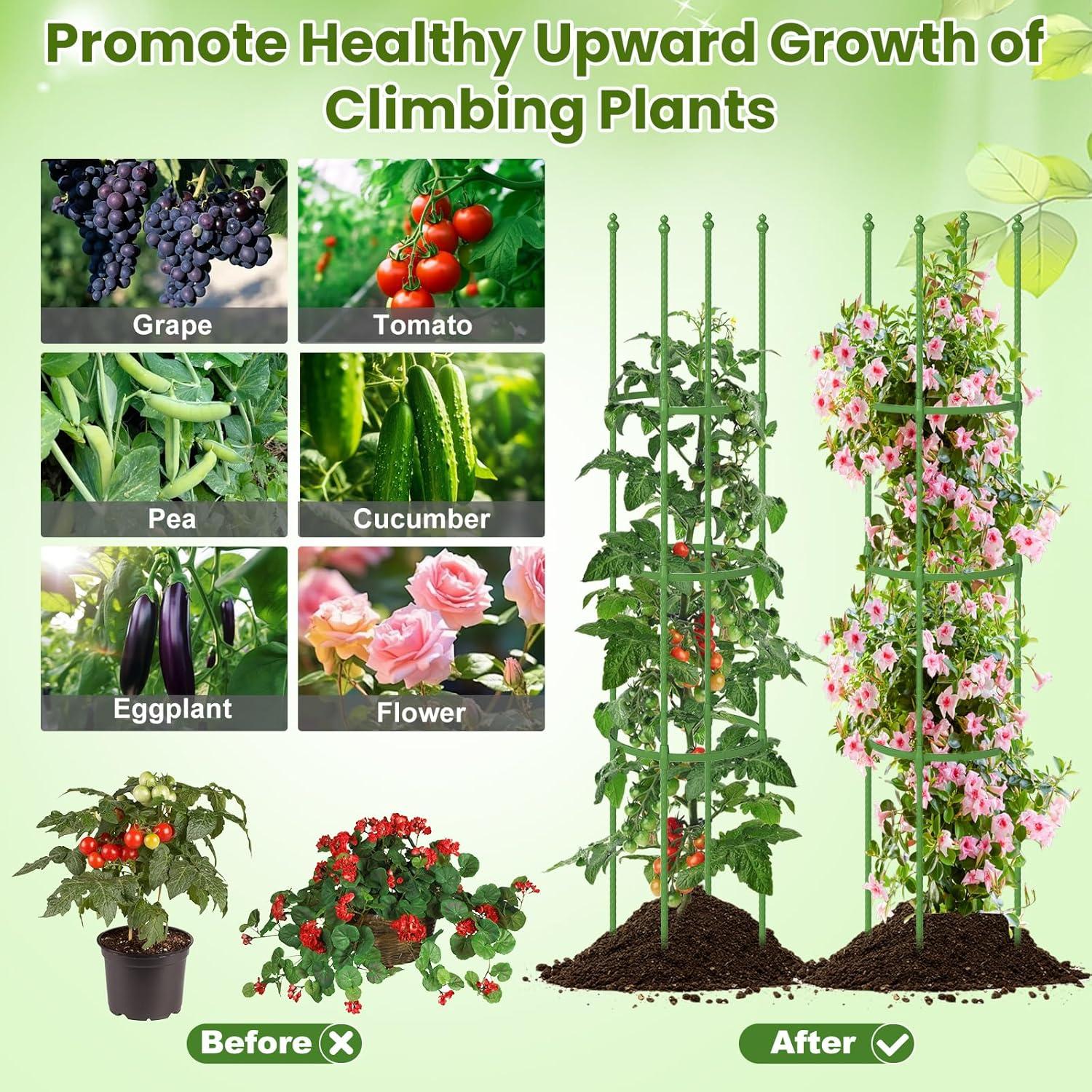 image:imageGiantex 3Pack Tomato Cages 60Hx20 PECoated Metal Plant Cages amp Supports wAdjustable Height 2in1 Round Trellis for Climbing Flower Vegetable Fruit Potted Plant12Dia x 57H Pack of 2