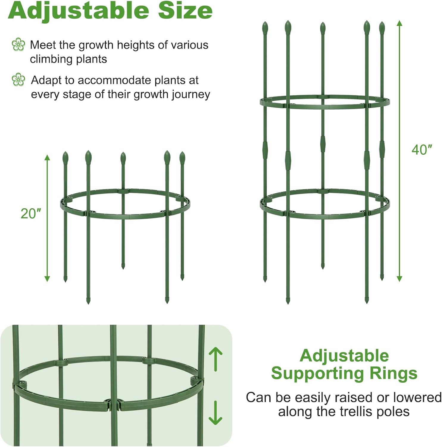 image:imageGiantex 3Pack Tomato Cages 60Hx20 PECoated Metal Plant Cages amp Supports wAdjustable Height 2in1 Round Trellis for Climbing Flower Vegetable Fruit Potted Plant20Dia x 40H Pack of 3