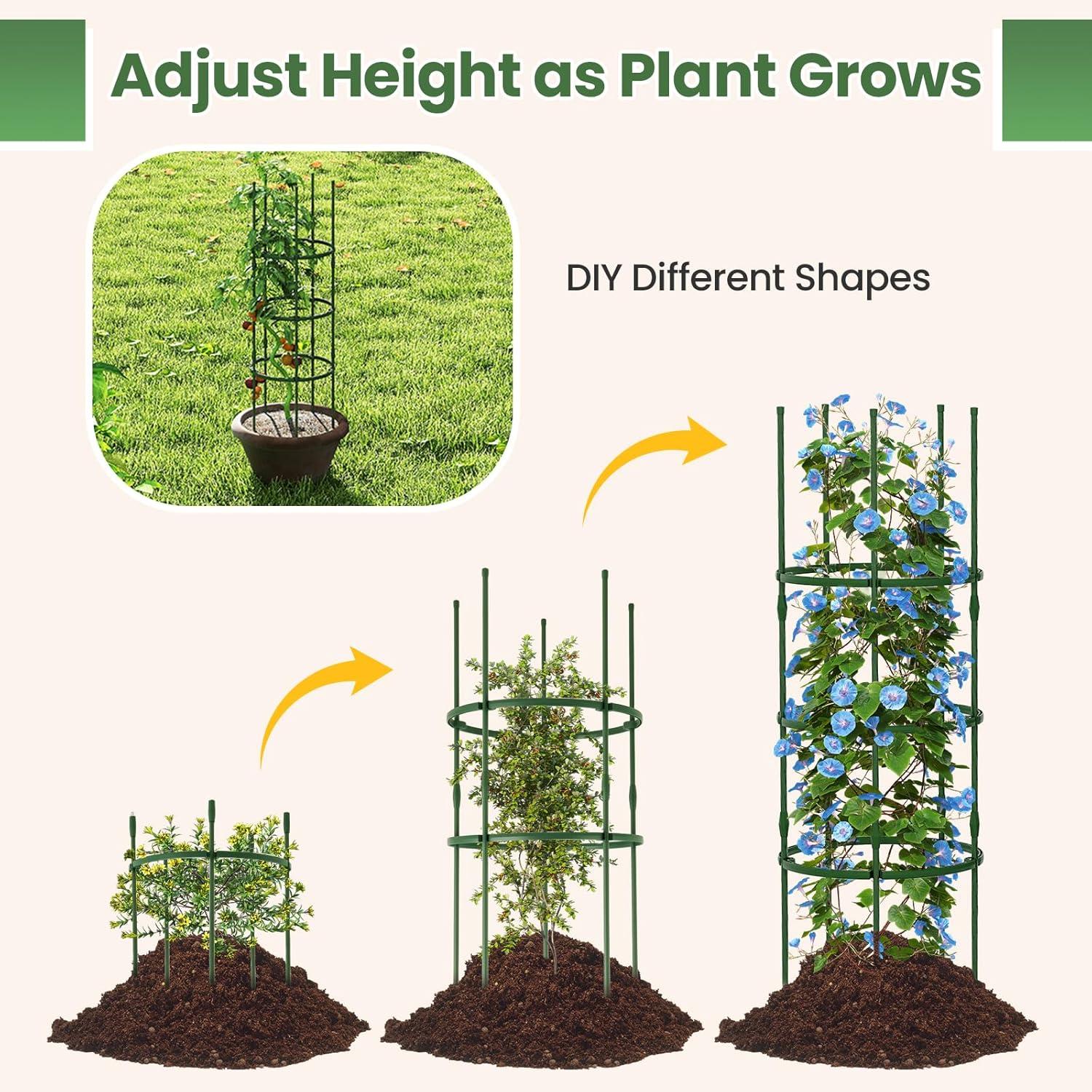 image:imageGiantex 3Pack Tomato Cages 60Hx20 PECoated Metal Plant Cages amp Supports wAdjustable Height 2in1 Round Trellis for Climbing Flower Vegetable Fruit Potted Plant20Dia x 605H Pack of 3