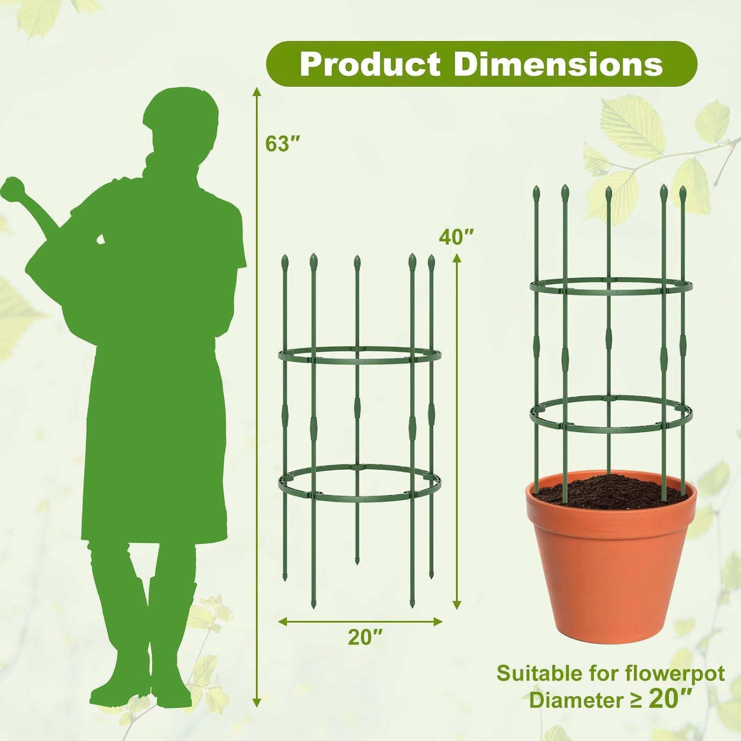 image:imageGiantex 3Pack Tomato Cages 60Hx20 PECoated Metal Plant Cages amp Supports wAdjustable Height 2in1 Round Trellis for Climbing Flower Vegetable Fruit Potted Plant20Dia x 40H Pack of 3
