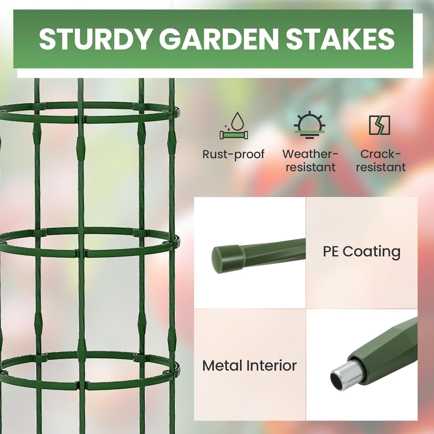 image:imageGiantex 3Pack Tomato Cages 60Hx20 PECoated Metal Plant Cages amp Supports wAdjustable Height 2in1 Round Trellis for Climbing Flower Vegetable Fruit Potted Plant20Dia x 605H Pack of 3