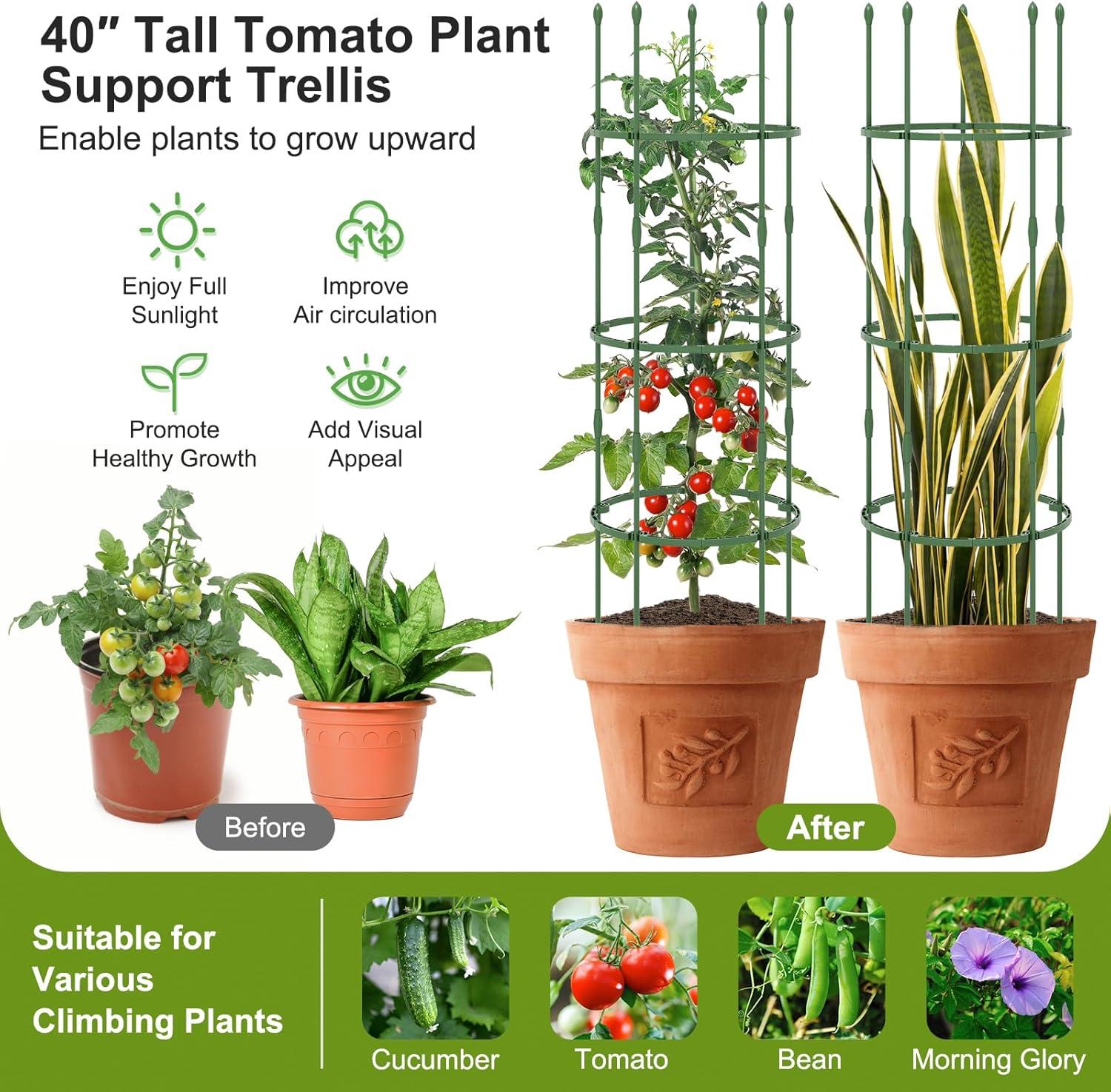 image:imageGiantex 3Pack Tomato Cages 60Hx20 PECoated Metal Plant Cages amp Supports wAdjustable Height 2in1 Round Trellis for Climbing Flower Vegetable Fruit Potted Plant20Dia x 60H Pack of 3