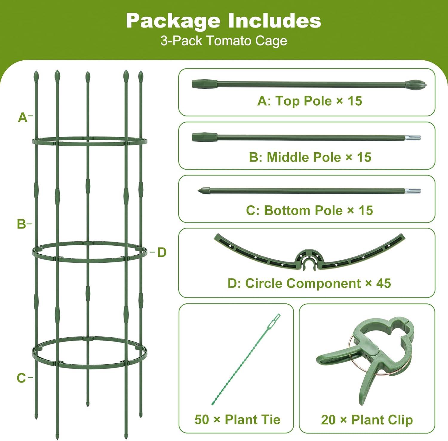 image:imageGiantex 3Pack Tomato Cages 60Hx20 PECoated Metal Plant Cages amp Supports wAdjustable Height 2in1 Round Trellis for Climbing Flower Vegetable Fruit Potted Plant20Dia x 60H Pack of 3
