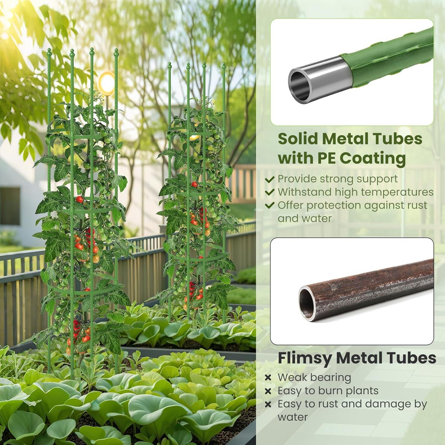 image:imageGiantex 3Pack Tomato Cages 60Hx20 PECoated Metal Plant Cages amp Supports wAdjustable Height 2in1 Round Trellis for Climbing Flower Vegetable Fruit Potted Plant12Dia x 57H Pack of 2