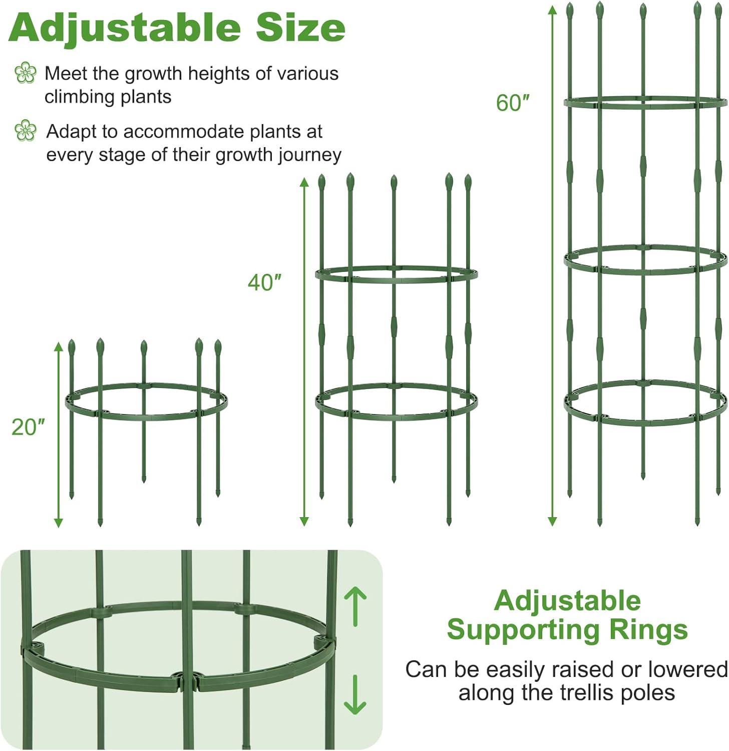 image:imageGiantex 3Pack Tomato Cages 60Hx20 PECoated Metal Plant Cages amp Supports wAdjustable Height 2in1 Round Trellis for Climbing Flower Vegetable Fruit Potted Plant20Dia x 60H Pack of 3
