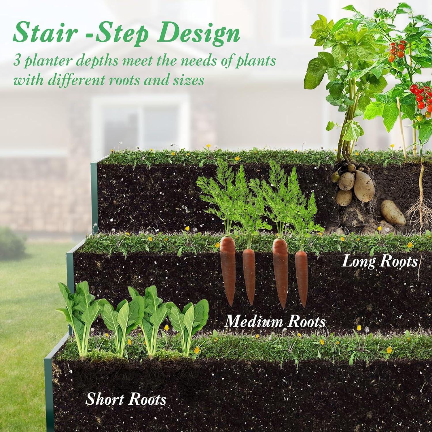 image:imageGiantex 3Tier Raised Garden Bed 47 x47x24 HeavyDuty Metal Outdoor Planter Box wOpenEnded Base Elevated Planter Box for Vegetable Fruit Flower Herb Patio Backyard Raised Bed Kit Green1Green