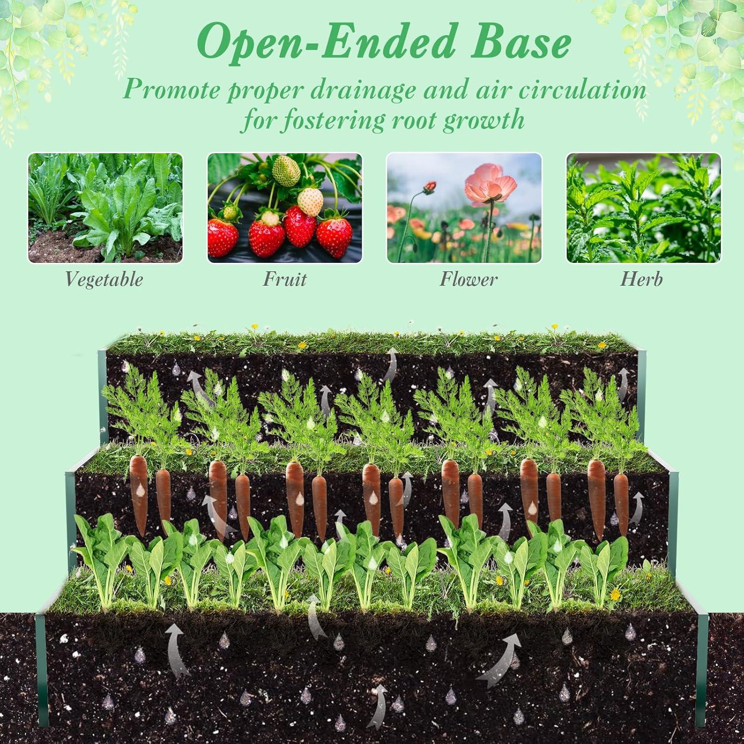 image:imageGiantex 3Tier Raised Garden Bed 47 x47x24 HeavyDuty Metal Outdoor Planter Box wOpenEnded Base Elevated Planter Box for Vegetable Fruit Flower Herb Patio Backyard Raised Bed Kit Green1Green