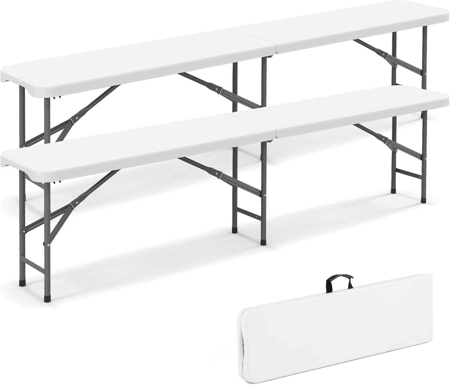 image:imageGiantex 6 FT Plastic Folding Bench HDPE Portable Seat wMetal Legs FoldinHalf Outdoor Bench for Picnic Garden Camping Party Sport Events 1320 lbs Capacity No Assembly 1 WhiteWhite