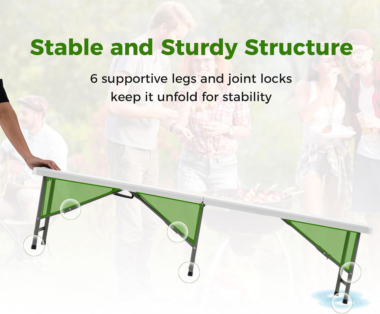 image:imageGiantex 6 FT Plastic Folding Bench HDPE Portable Seat wMetal Legs FoldinHalf Outdoor Bench for Picnic Garden Camping Party Sport Events 1320 lbs Capacity No Assembly 1 WhiteWhite