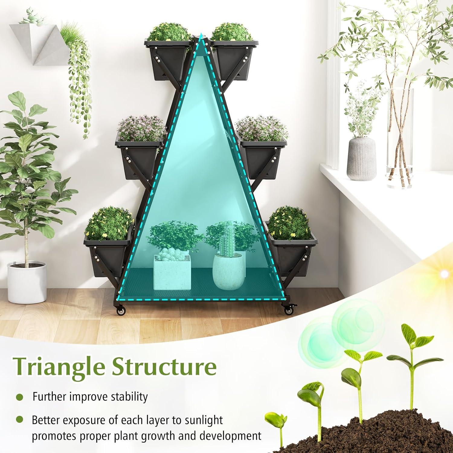 image:imageGiantex 6Tier Rolling Raised Garden Bed Vertical Planter Stand on Wheels with 6 Garden Boxes Storage Shelf Indoor Outdoor Freestanding Raised Beds for Flower Strawberry Vegetable Herb1