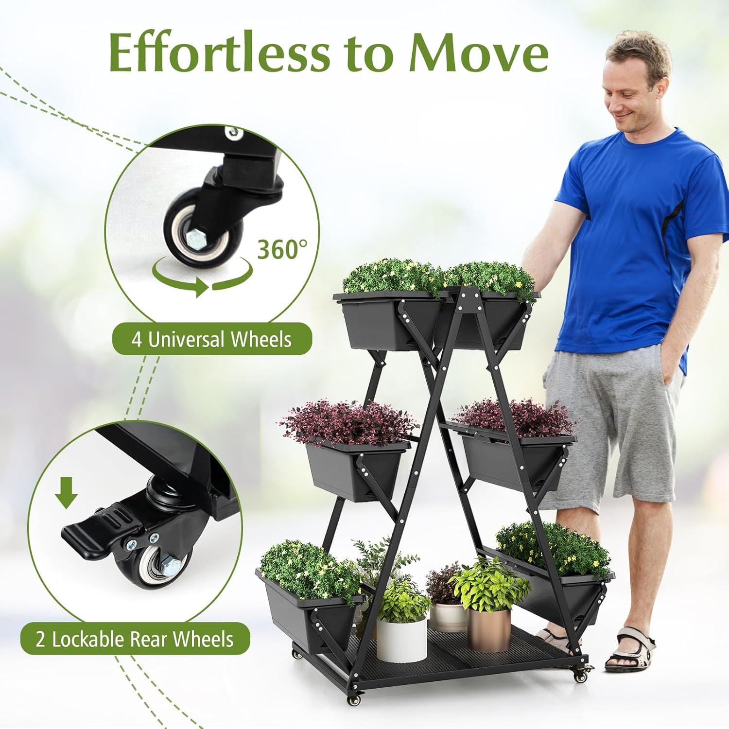 image:imageGiantex 6Tier Rolling Raised Garden Bed Vertical Planter Stand on Wheels with 6 Garden Boxes Storage Shelf Indoor Outdoor Freestanding Raised Beds for Flower Strawberry Vegetable Herb1