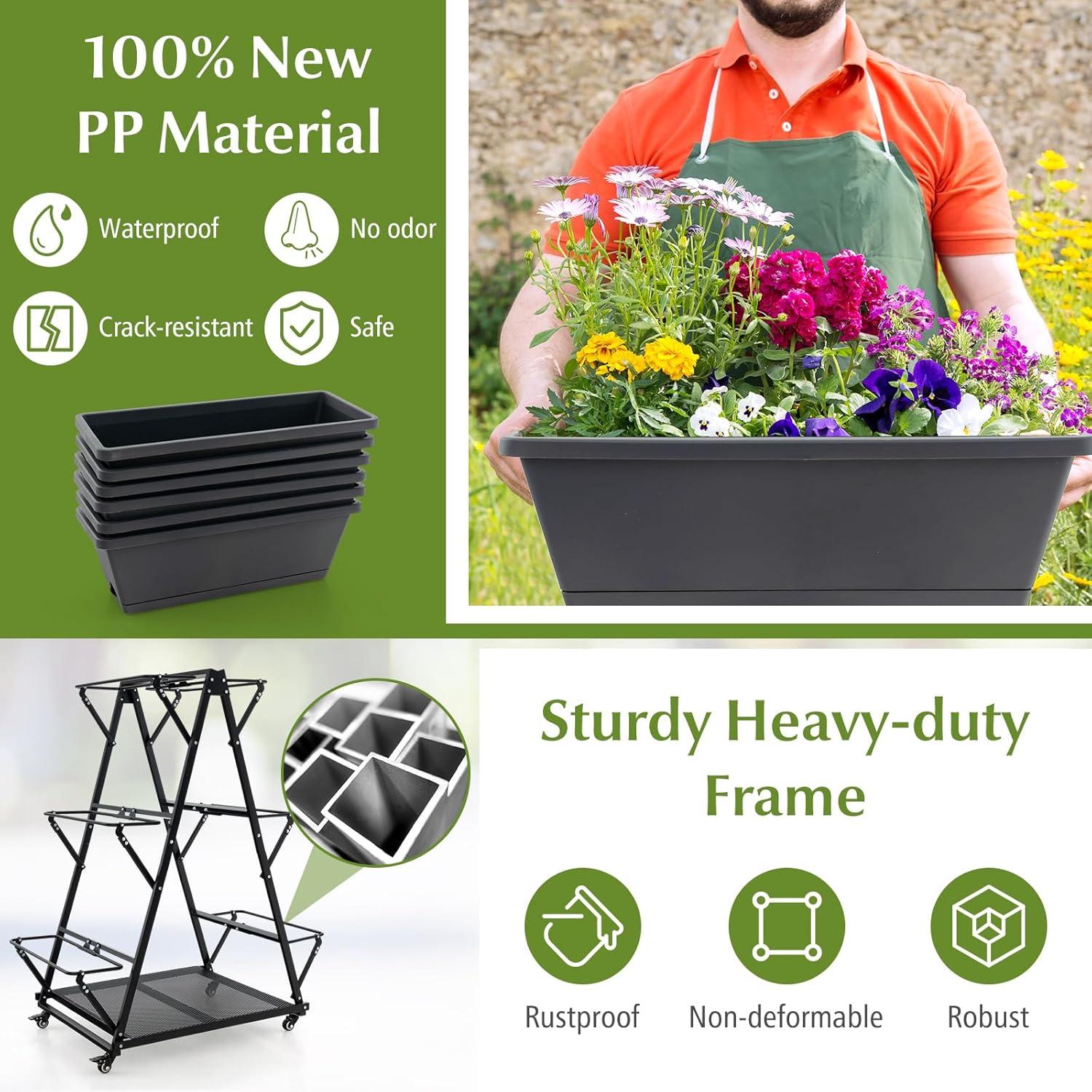 image:imageGiantex 6Tier Rolling Raised Garden Bed Vertical Planter Stand on Wheels with 6 Garden Boxes Storage Shelf Indoor Outdoor Freestanding Raised Beds for Flower Strawberry Vegetable Herb1
