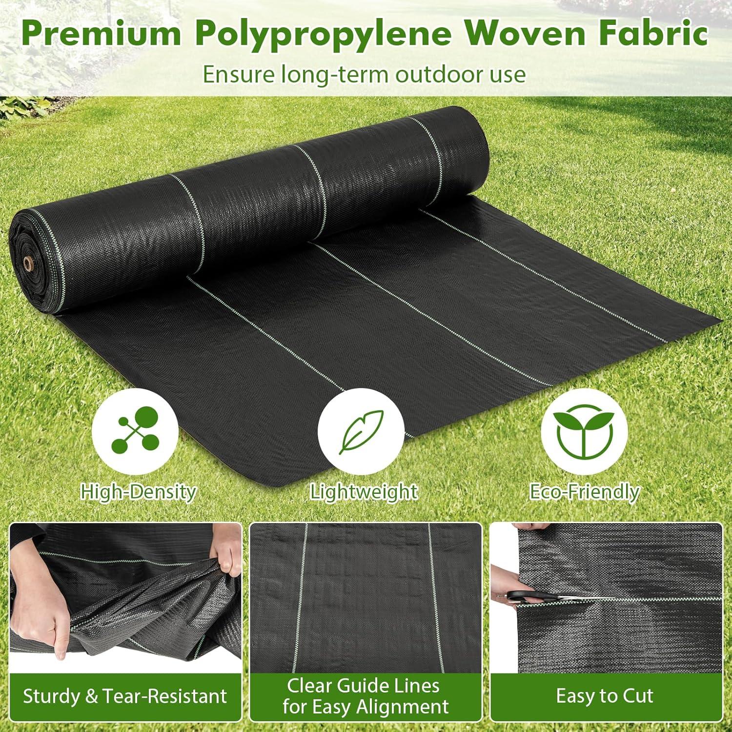 image:imageGiantex 6x330 FT Weed Barrier Landscape Fabric 46OZSq Yd HeavyDuty Permeable Woven PP Ground Cover Weed Blocker Gardening Mat Garden Weed Control Fabric for Yard Flower Bed Farm65FTx330FT32OZSq Yd