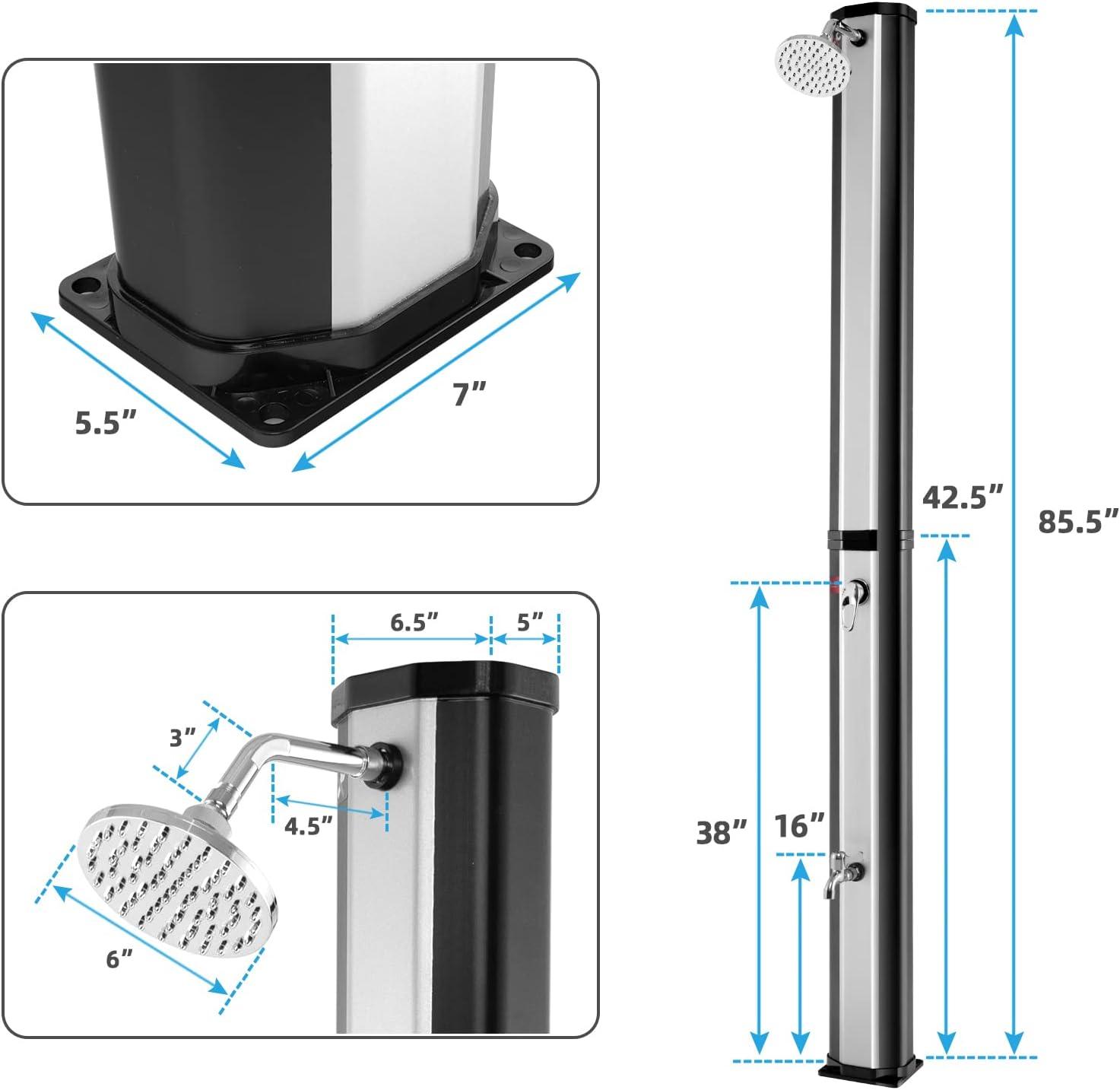 image:imageGiantex 72 FT 10 Gallon 2Section SolarHeated Outdoor Shower Pool Shower WFreeRotating Shower Head Foot Tap Spigot Faucet Temperature and Pressure Adjustment for Backyard Garden Beach SpaSilverBlack