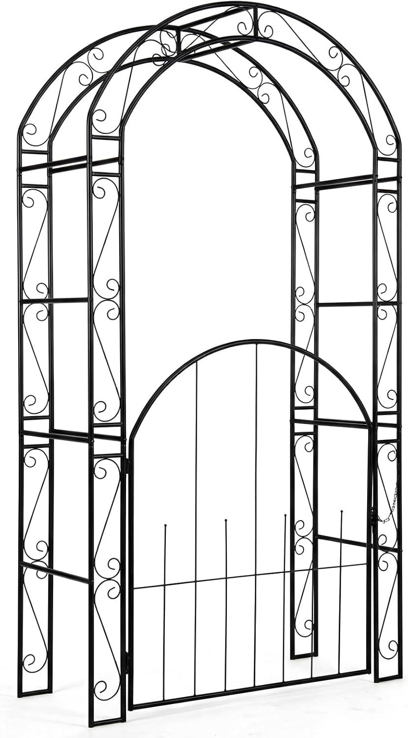 image:imageGiantex 84 Garden Arbor with Gate HeavyDuty Metal Arch Trellis for Climbing Plants Vines Roses Wedding Archway for Ceremony Pathway amp Outdoor Decoration Patio Pergola for Backyard Lawn