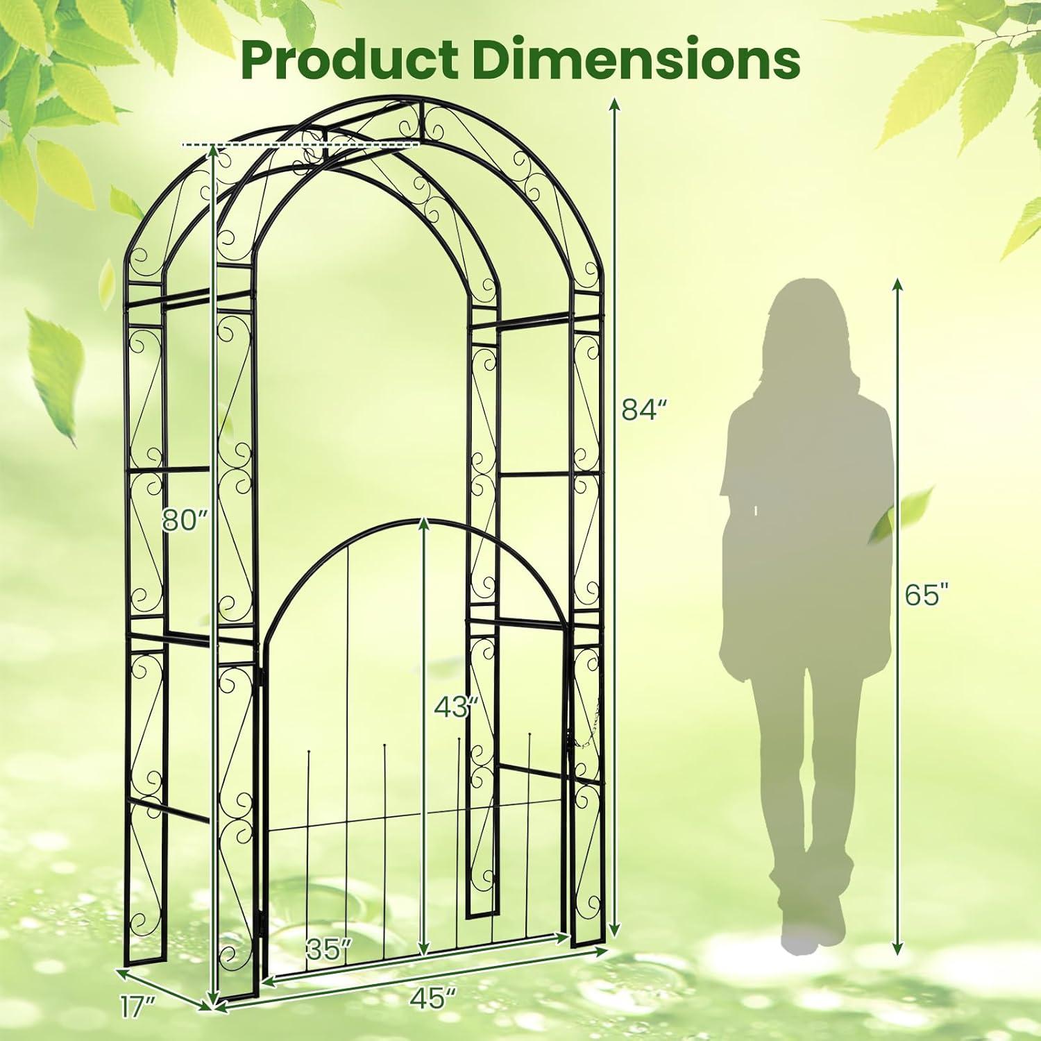 image:imageGiantex 84 Garden Arbor with Gate HeavyDuty Metal Arch Trellis for Climbing Plants Vines Roses Wedding Archway for Ceremony Pathway amp Outdoor Decoration Patio Pergola for Backyard Lawn