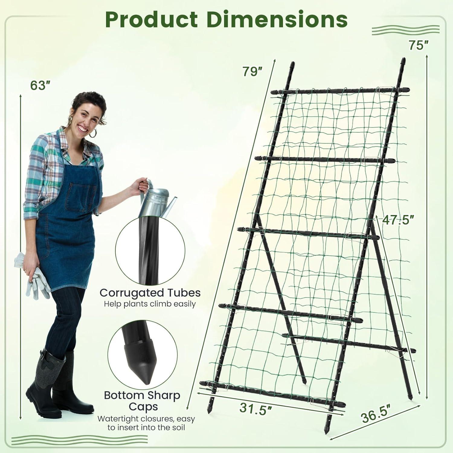 image:imageGiantex Cucumber Trellis Trellis for Climbing Plants Outdoor Garden Trellis wNetting PECoated Metal Clips Plant Support for Flower Vine Grape Vegetable Fruit Adjustable Shape 31x 26x7431x26x74