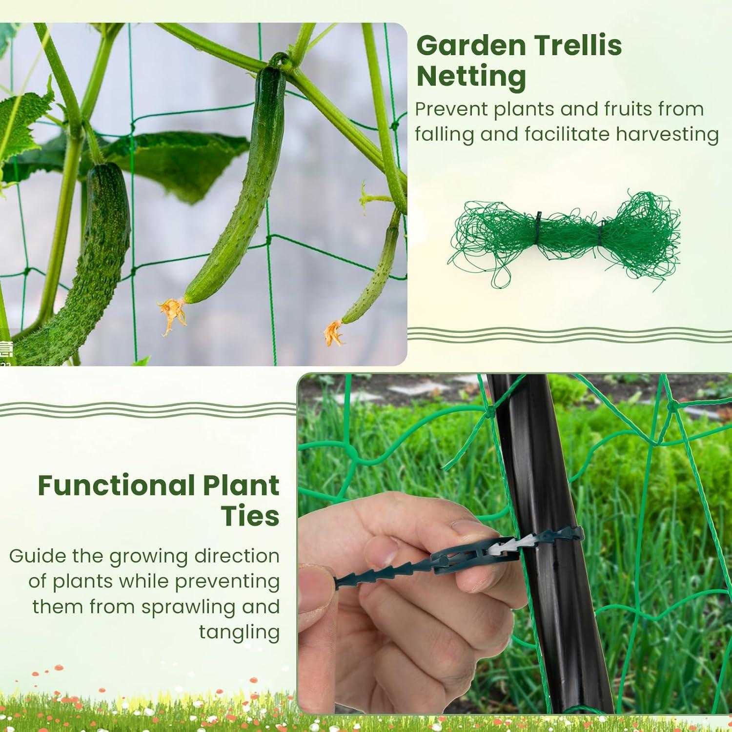 image:imageGiantex Cucumber Trellis Trellis for Climbing Plants Outdoor Garden Trellis wNetting PECoated Metal Clips Plant Support for Flower Vine Grape Vegetable Fruit Adjustable Shape 31x 26x7431x26x74