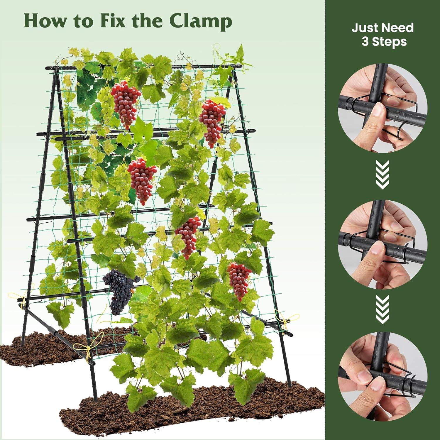 image:imageGiantex Cucumber Trellis Trellis for Climbing Plants Outdoor Garden Trellis wNetting PECoated Metal Clips Plant Support for Flower Vine Grape Vegetable Fruit Adjustable Shape 31x 26x7441x51x59