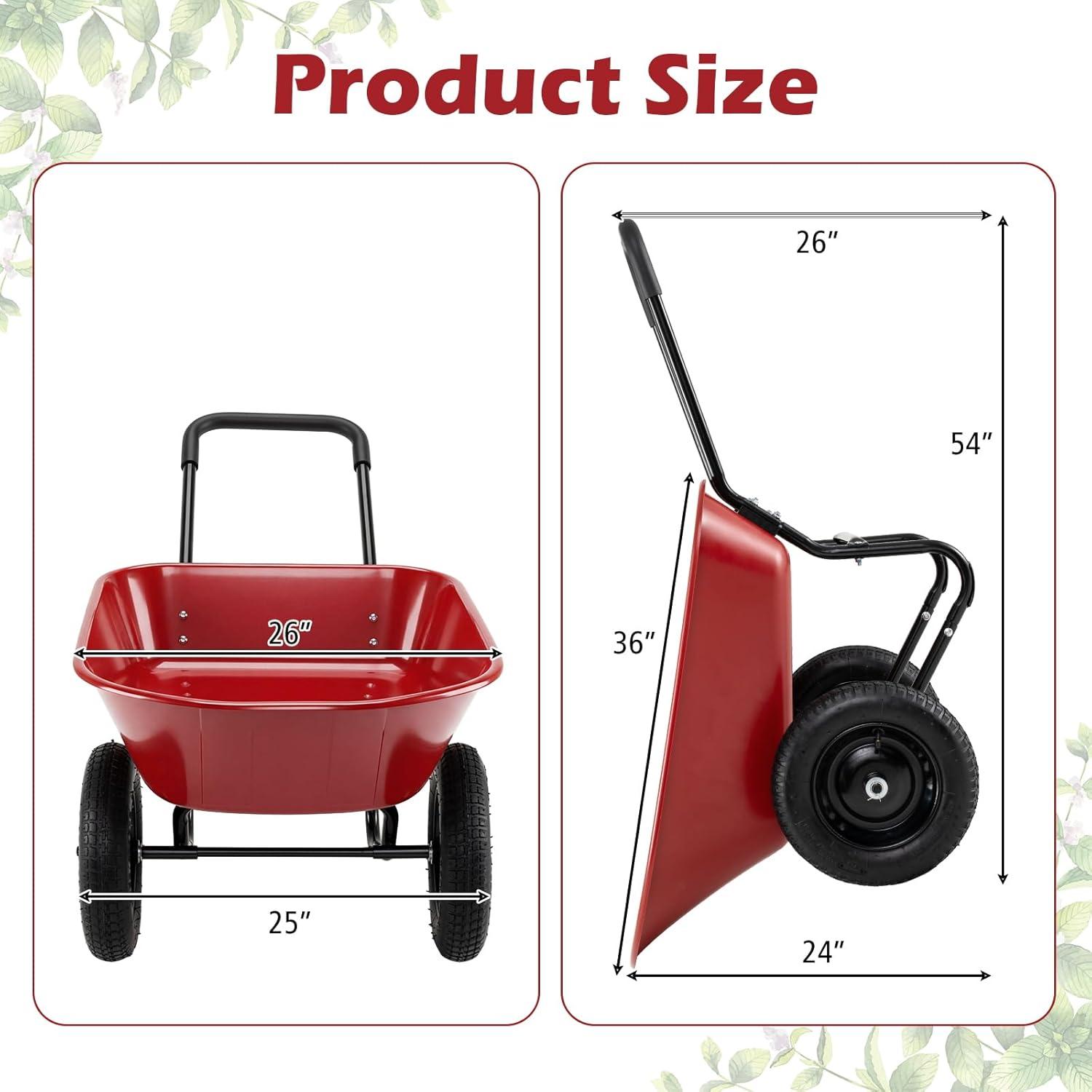 image:imageGiantex DualWheel Garden Cart 330LBS Heavy Duty Wheelbarrow 2 Wheel Wagon Utility Cart for Outdoor Yard Lawn Gardening Construction Use Light GreenRed