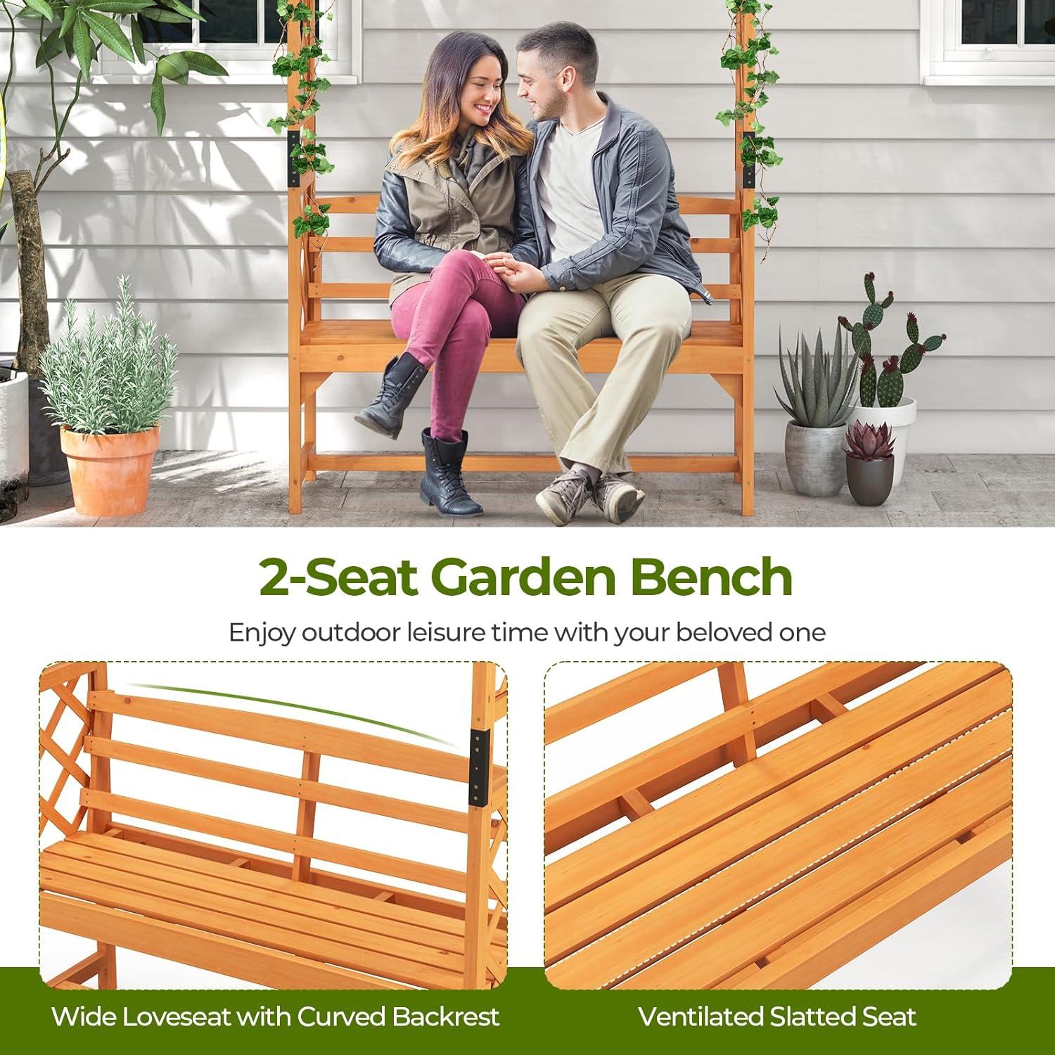 image:imageGiantex Garden Arbor with Bench Wooden Garden Arch Trellis for Climbing Plants Vines 2Person Outdoor Bench 48W x 75H Patio Archway for Lawn Wedding Party Ceremony Backyard DecorHoney Brown
