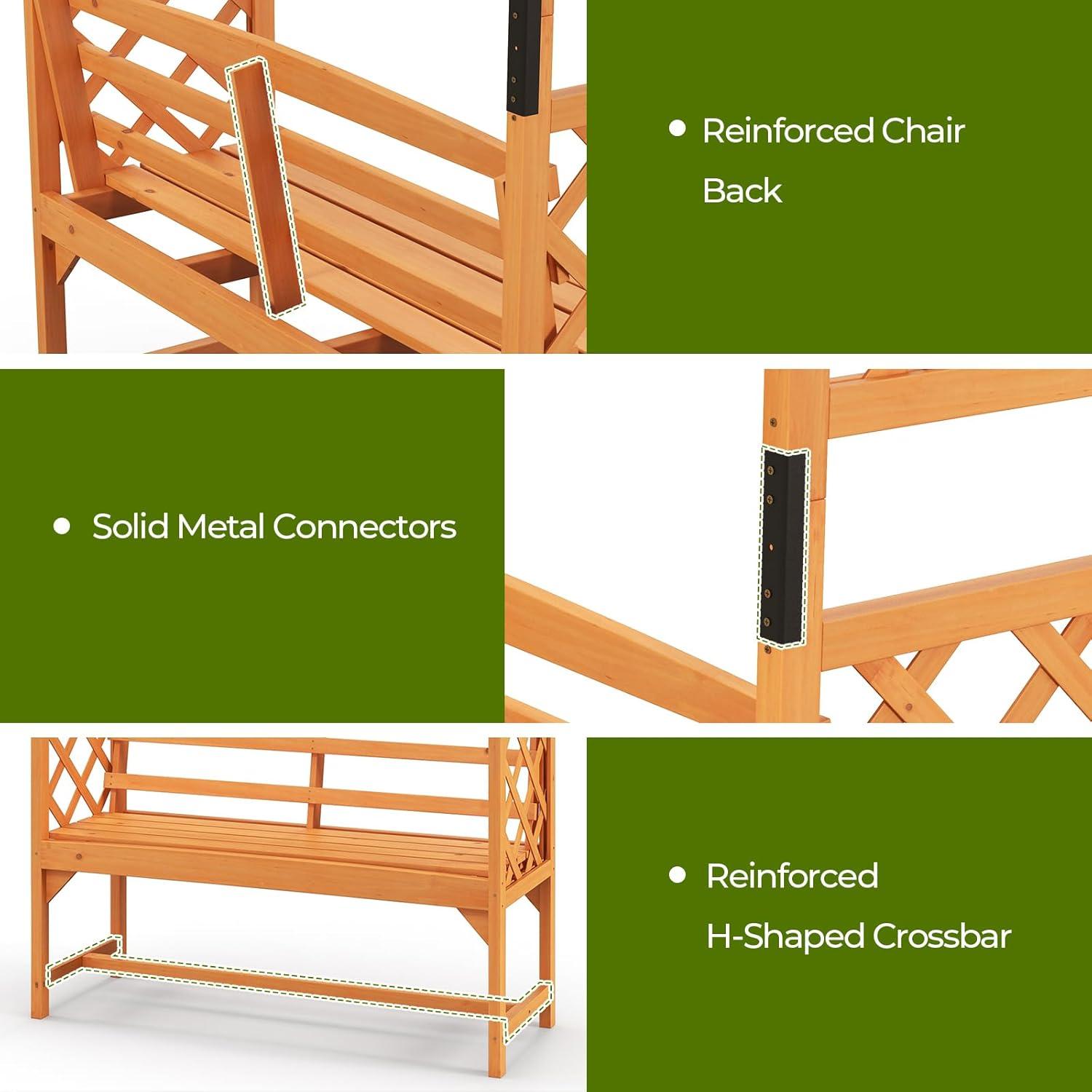 image:imageGiantex Garden Arbor with Bench Wooden Garden Arch Trellis for Climbing Plants Vines 2Person Outdoor Bench 48W x 75H Patio Archway for Lawn Wedding Party Ceremony Backyard DecorHoney Brown
