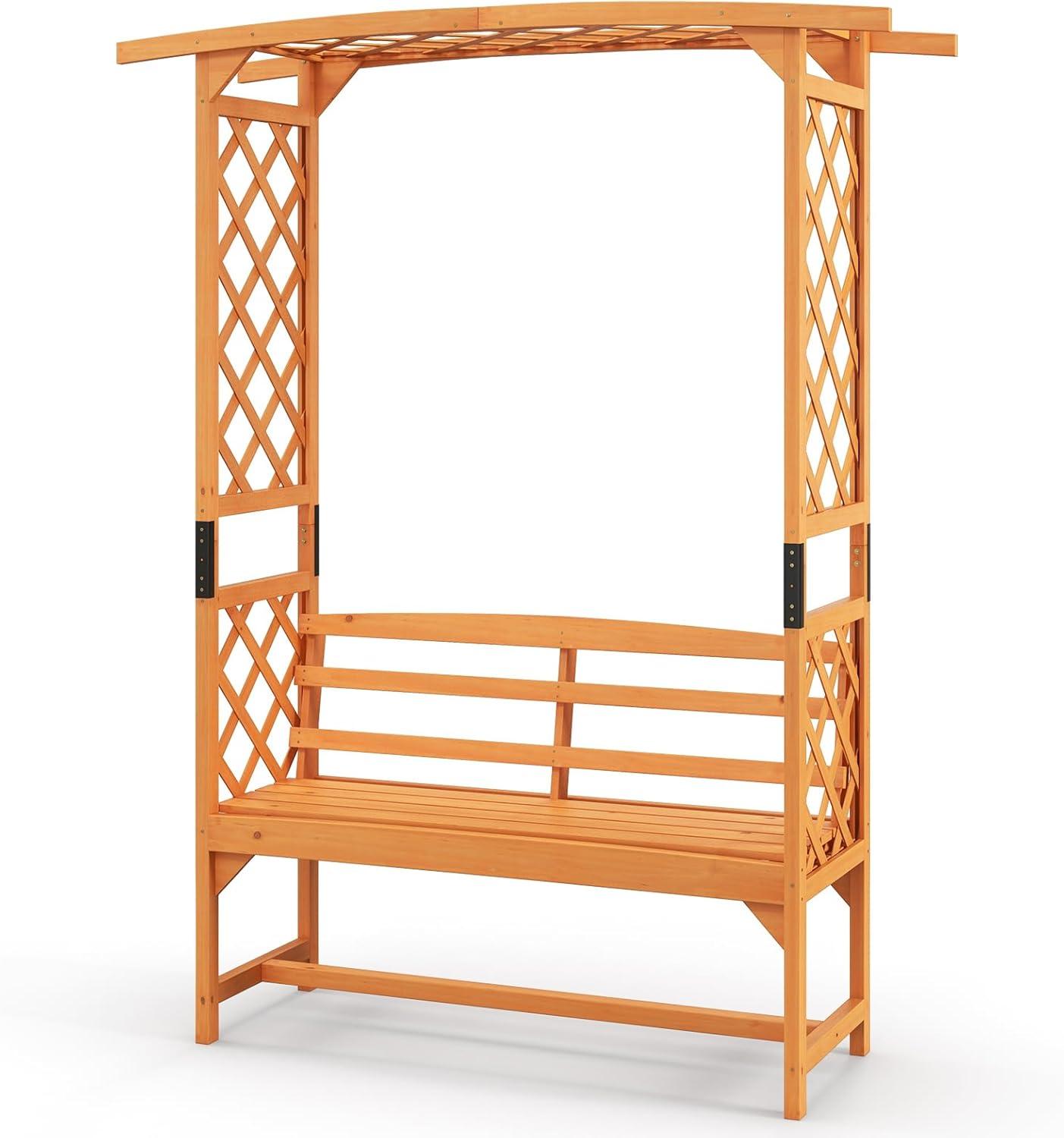 image:imageGiantex Garden Arbor with Bench Wooden Garden Arch Trellis for Climbing Plants Vines 2Person Outdoor Bench 48W x 75H Patio Archway for Lawn Wedding Party Ceremony Backyard DecorHoney Brown