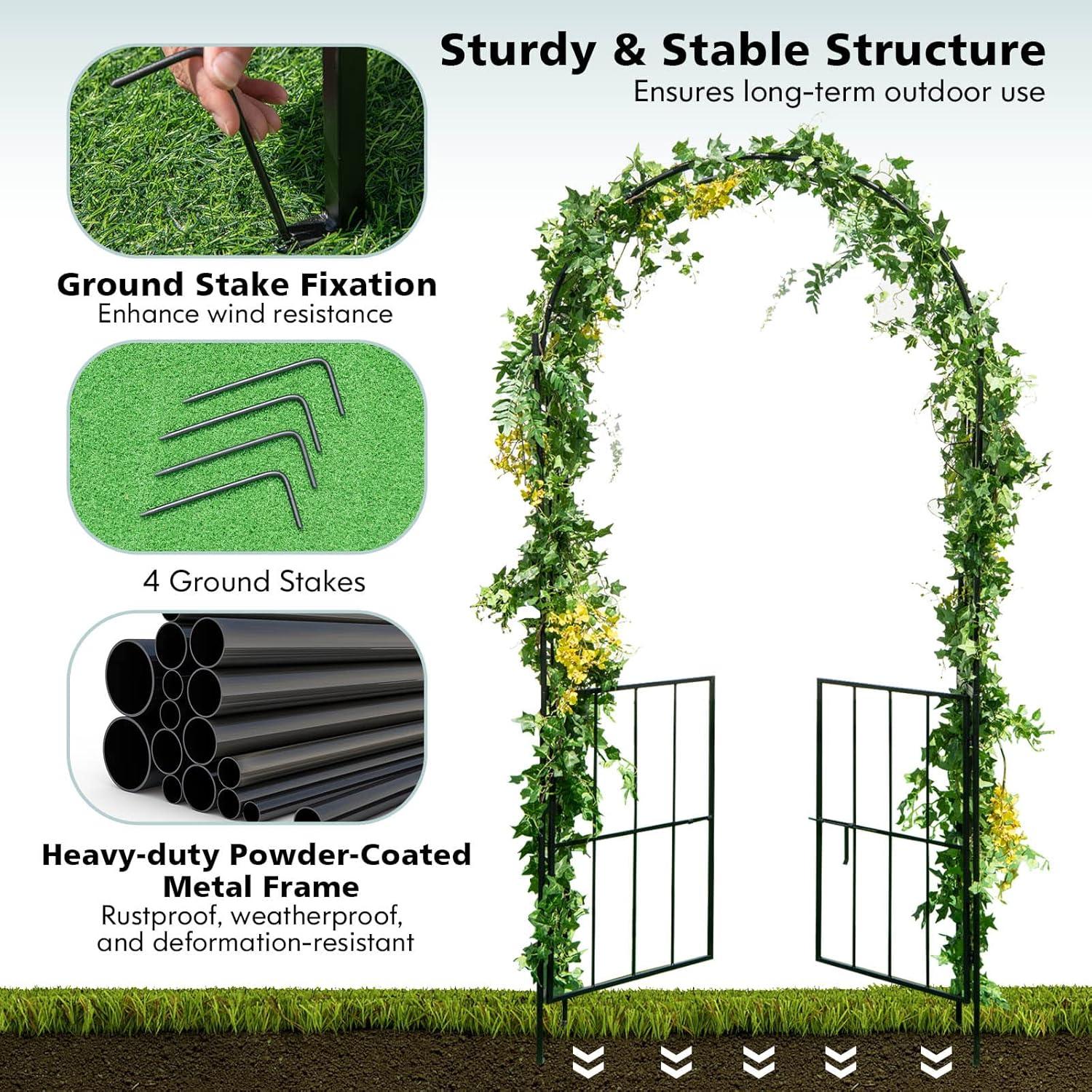 image:imageGiantex Garden Arbor with Gate 905 H x 435 W Metal Arch Trellis for Climbing Plants Outdoor Wedding Archway with Latch Door RustResistant Decorative Arch for Yard Lawn Garden Entrance905 H x 435 W