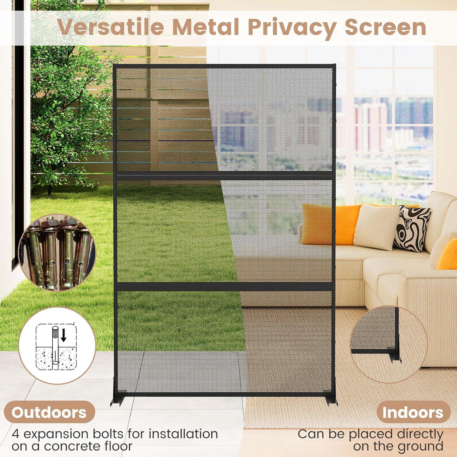 image:imageGiantex Metal Privacy Screen 72H x 48W PowderCoated Decorative Outdoor Fence Panel Wall Divider for Room Separation Freestanding Patio Divider for Garden Balcony amp Yard Brick PatternBlack Mesh Pattern