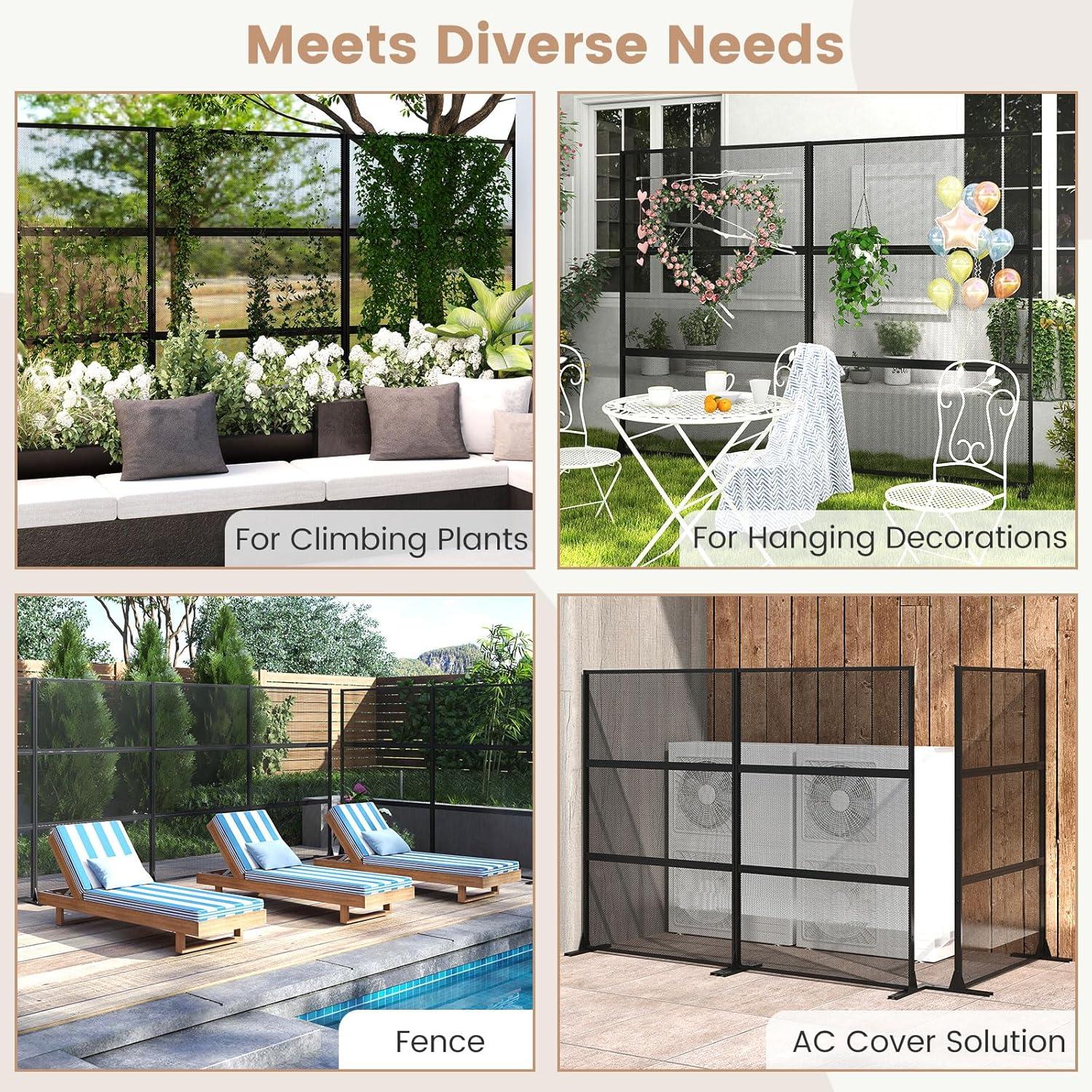 image:imageGiantex Metal Privacy Screen 72H x 48W PowderCoated Decorative Outdoor Fence Panel Wall Divider for Room Separation Freestanding Patio Divider for Garden Balcony amp Yard Brick PatternBlack Mesh Pattern