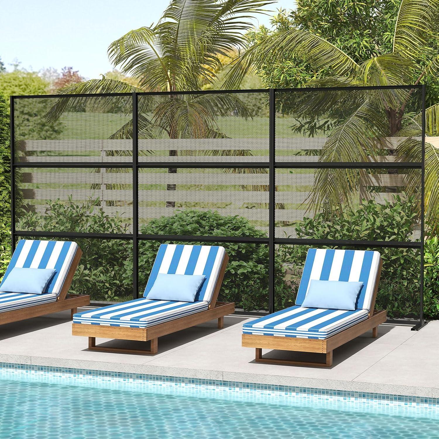 image:imageGiantex Metal Privacy Screen 72H x 48W PowderCoated Decorative Outdoor Fence Panel Wall Divider for Room Separation Freestanding Patio Divider for Garden Balcony amp Yard Brick PatternBlack Mesh Pattern