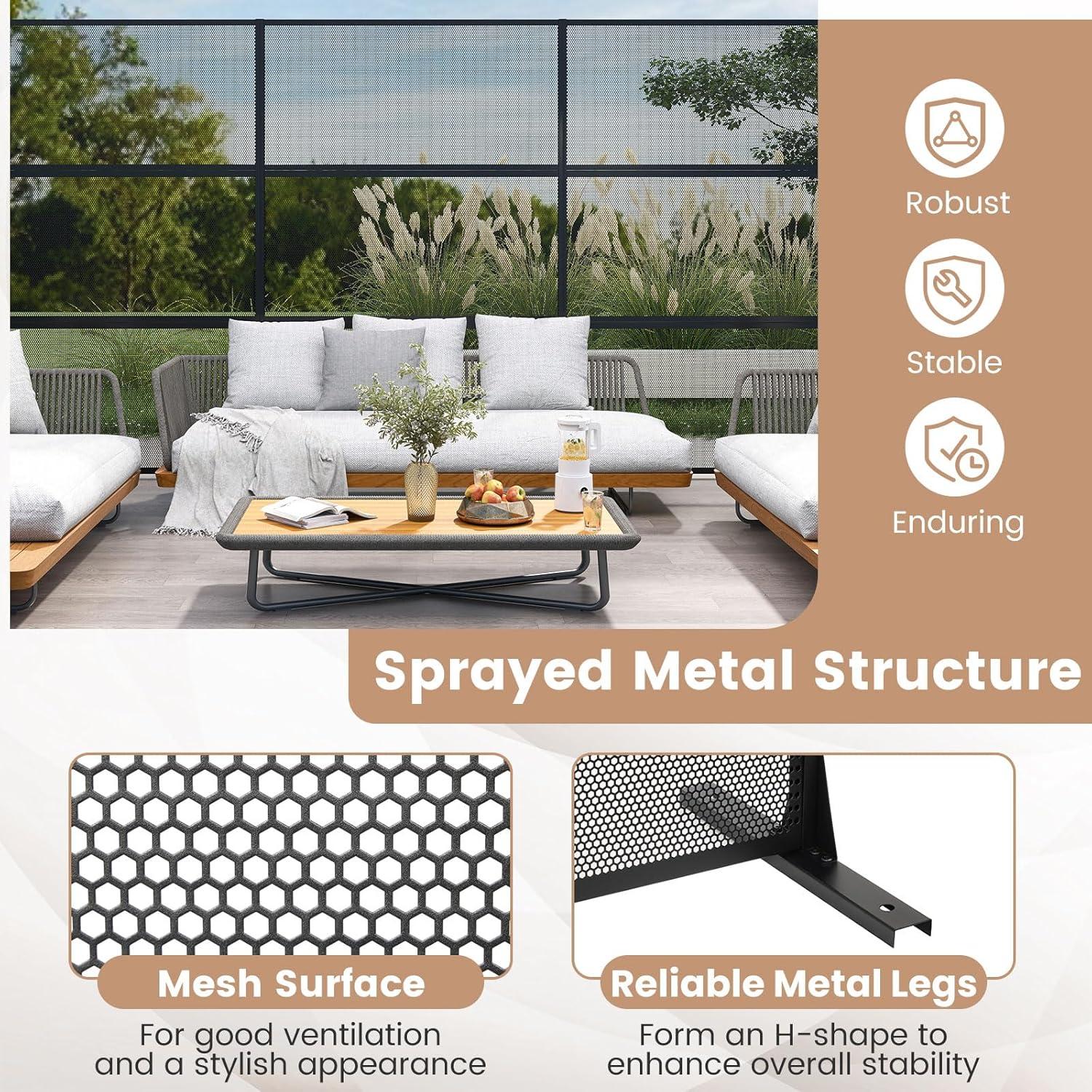 image:imageGiantex Metal Privacy Screen 72H x 48W PowderCoated Decorative Outdoor Fence Panel Wall Divider for Room Separation Freestanding Patio Divider for Garden Balcony amp Yard Brick PatternBlack Mesh Pattern