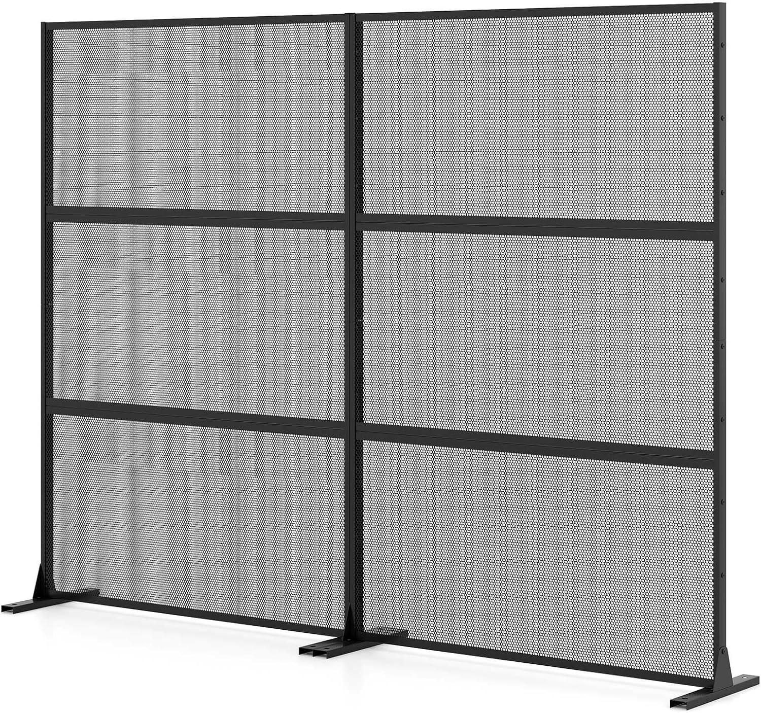 image:imageGiantex Metal Privacy Screen 72H x 48W PowderCoated Decorative Outdoor Fence Panel Wall Divider for Room Separation Freestanding Patio Divider for Garden Balcony amp Yard Brick PatternBlack Mesh Pattern