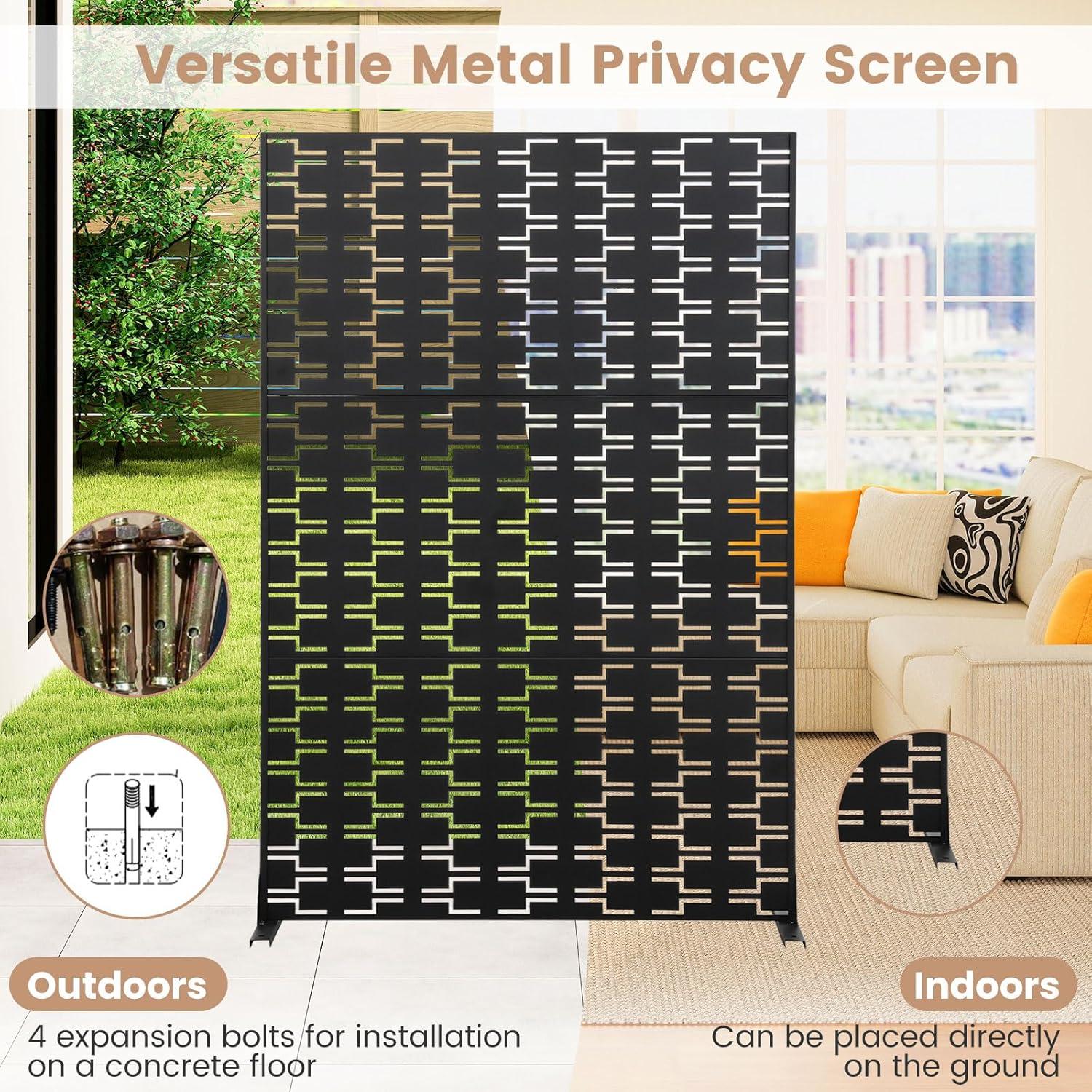 image:imageGiantex Metal Privacy Screen 72H x 48W PowderCoated Decorative Outdoor Fence Panel Wall Divider for Room Separation Freestanding Patio Divider for Garden Balcony amp Yard Brick PatternBlack Brick Pattern