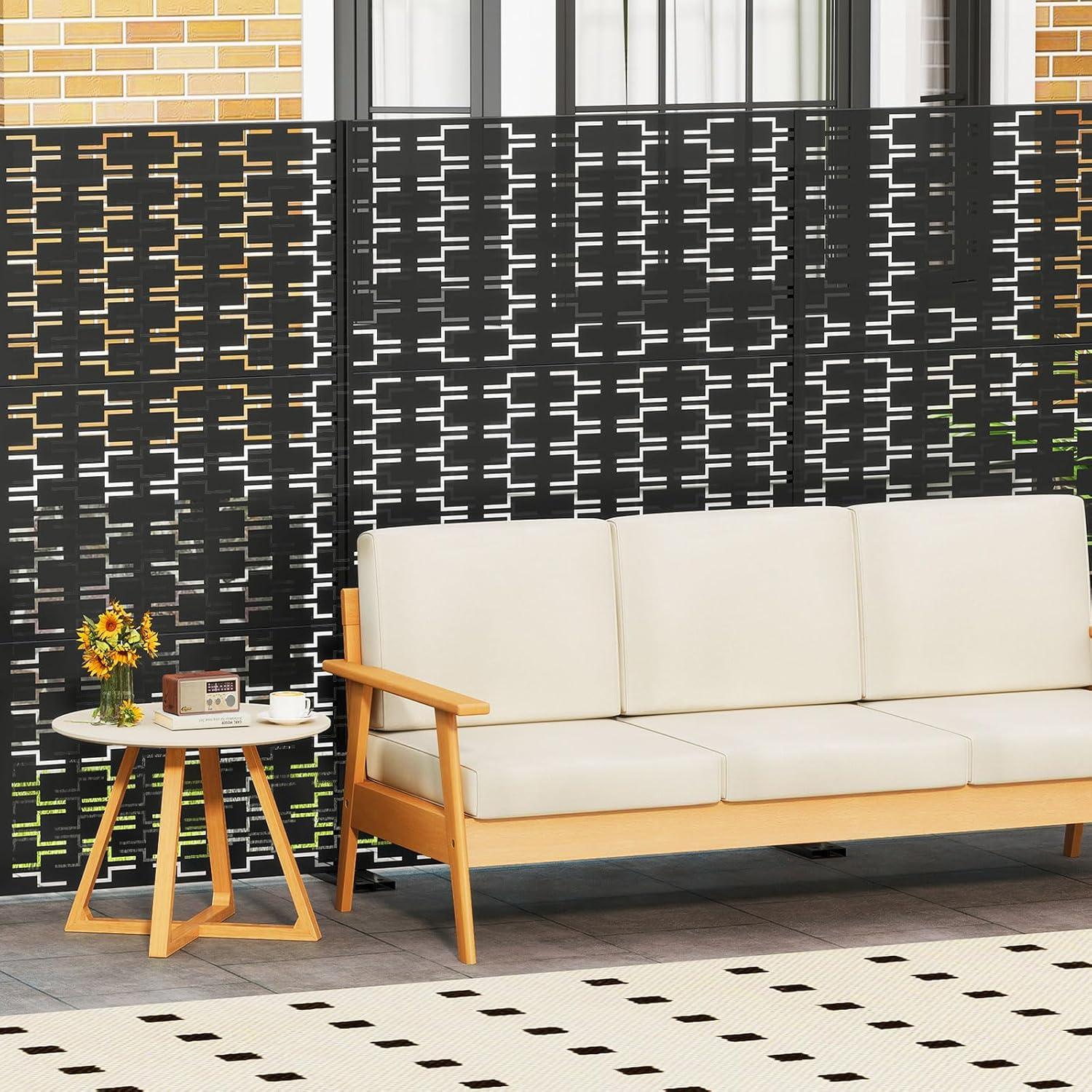 image:imageGiantex Metal Privacy Screen 72H x 48W PowderCoated Decorative Outdoor Fence Panel Wall Divider for Room Separation Freestanding Patio Divider for Garden Balcony amp Yard Brick PatternBlack Brick Pattern