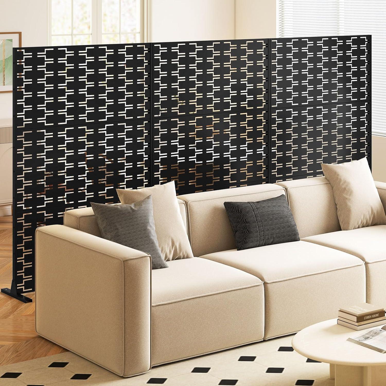 image:imageGiantex Metal Privacy Screen 72H x 48W PowderCoated Decorative Outdoor Fence Panel Wall Divider for Room Separation Freestanding Patio Divider for Garden Balcony amp Yard Brick PatternBlack Brick Pattern