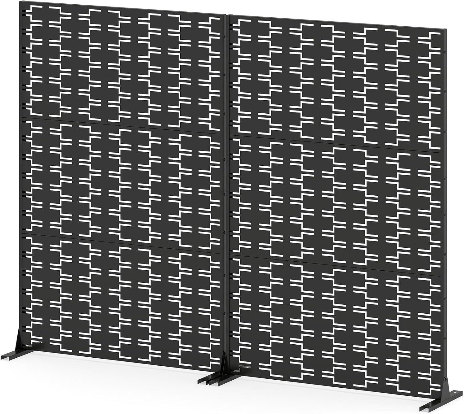 image:imageGiantex Metal Privacy Screen 72H x 48W PowderCoated Decorative Outdoor Fence Panel Wall Divider for Room Separation Freestanding Patio Divider for Garden Balcony amp Yard Brick PatternBlack Brick Pattern